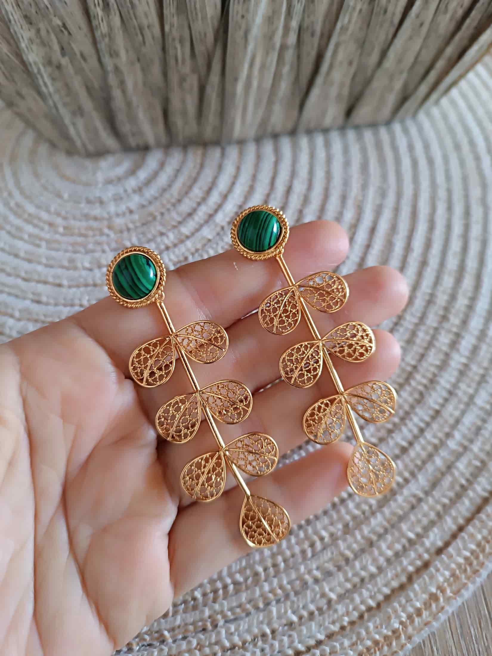 Aretes largos filigrana Hada malaquita - miniatura 3