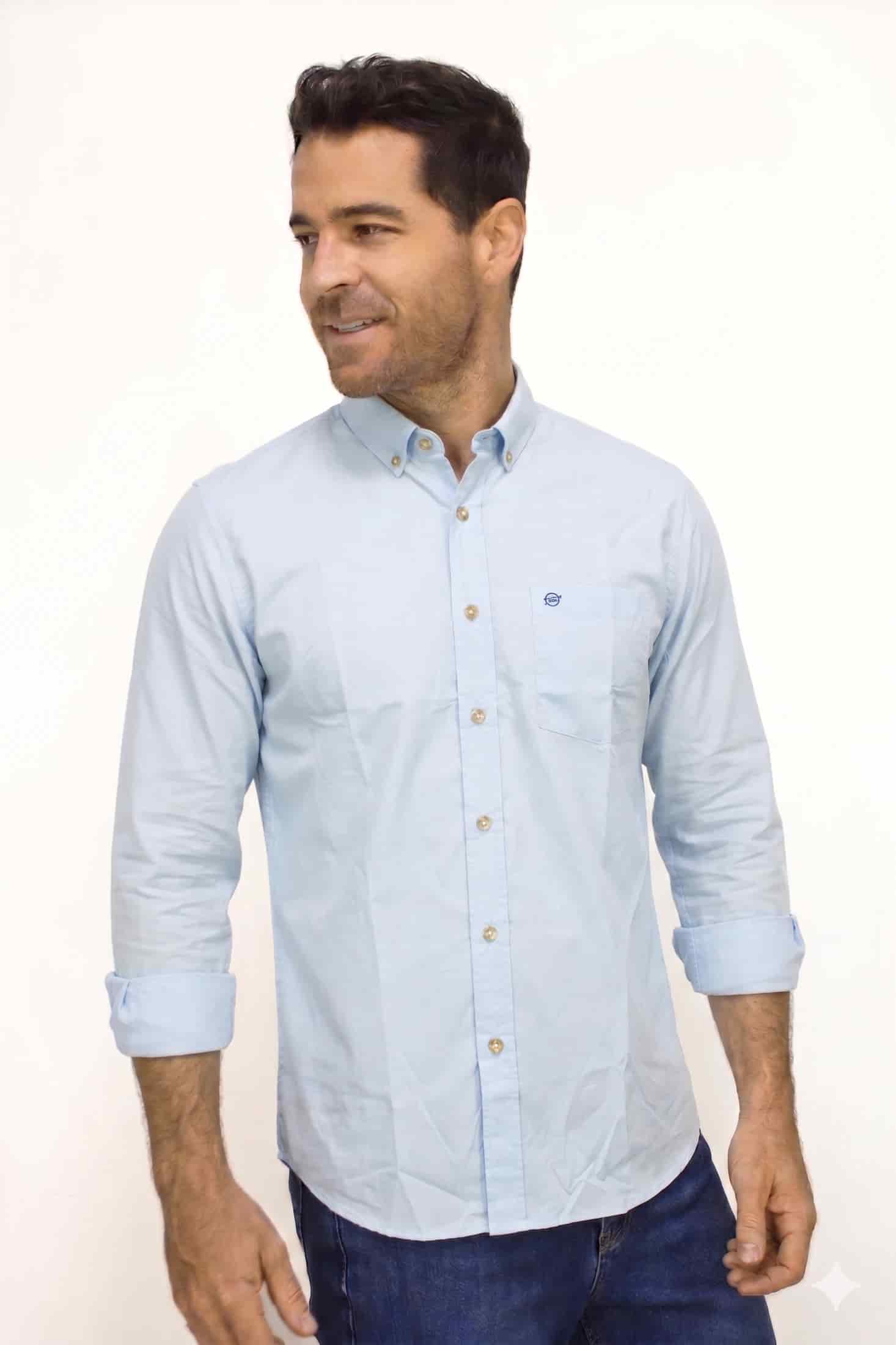 Camisa Manga Larga Azul Para Hombre - miniatura 2