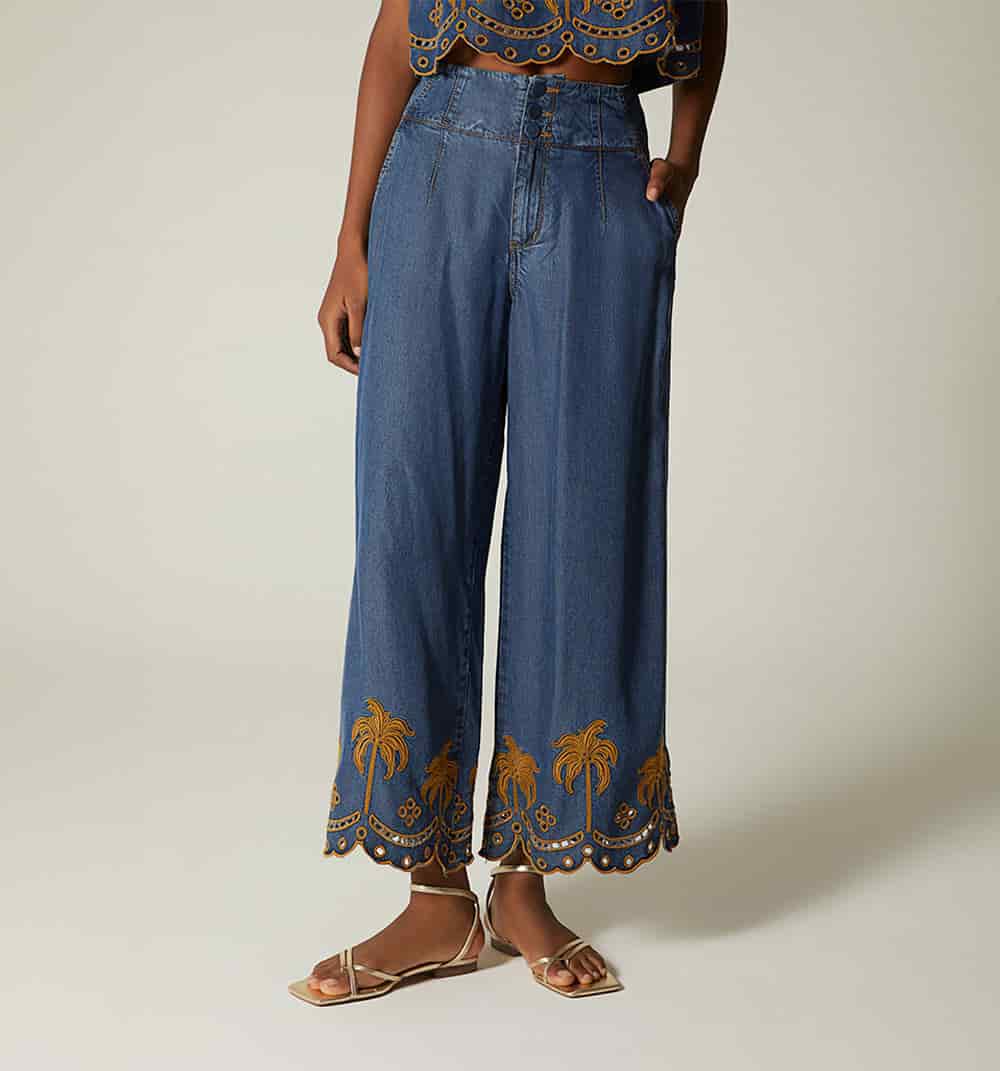 Jean culotte tiro alto bordado en bota - miniatura 2