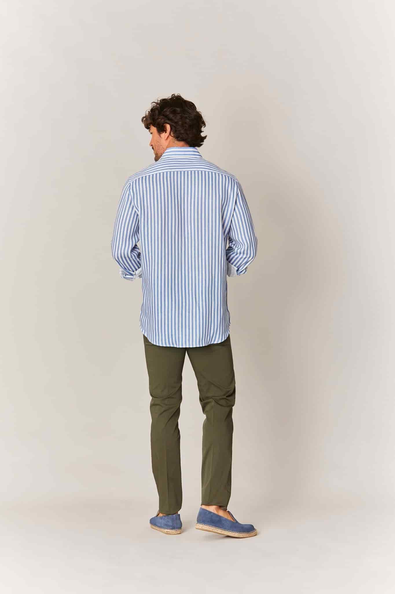 Men's linen shirt sky blue striped - miniatura 3