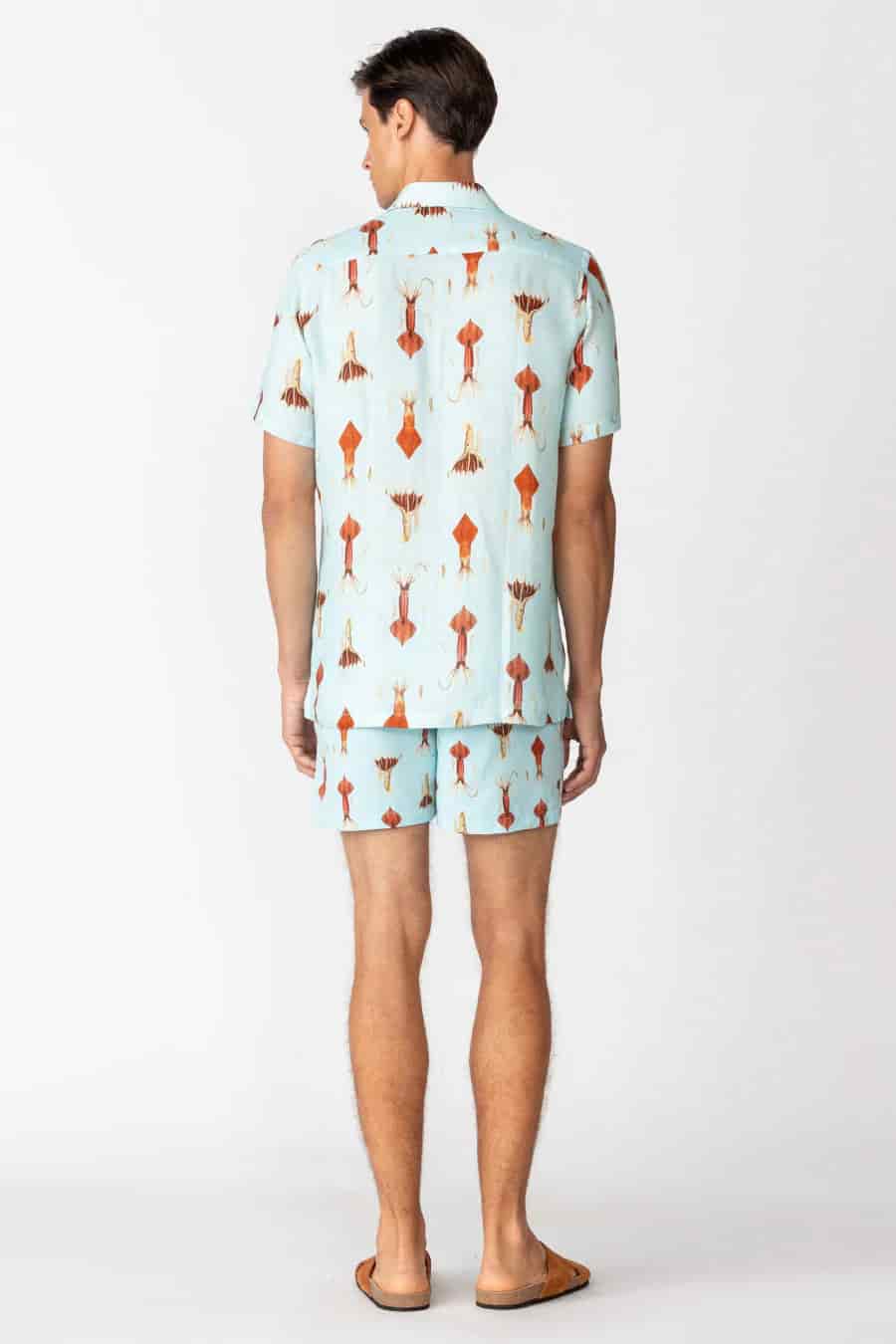 Men's linen shirt sky blue egret - miniatura 7