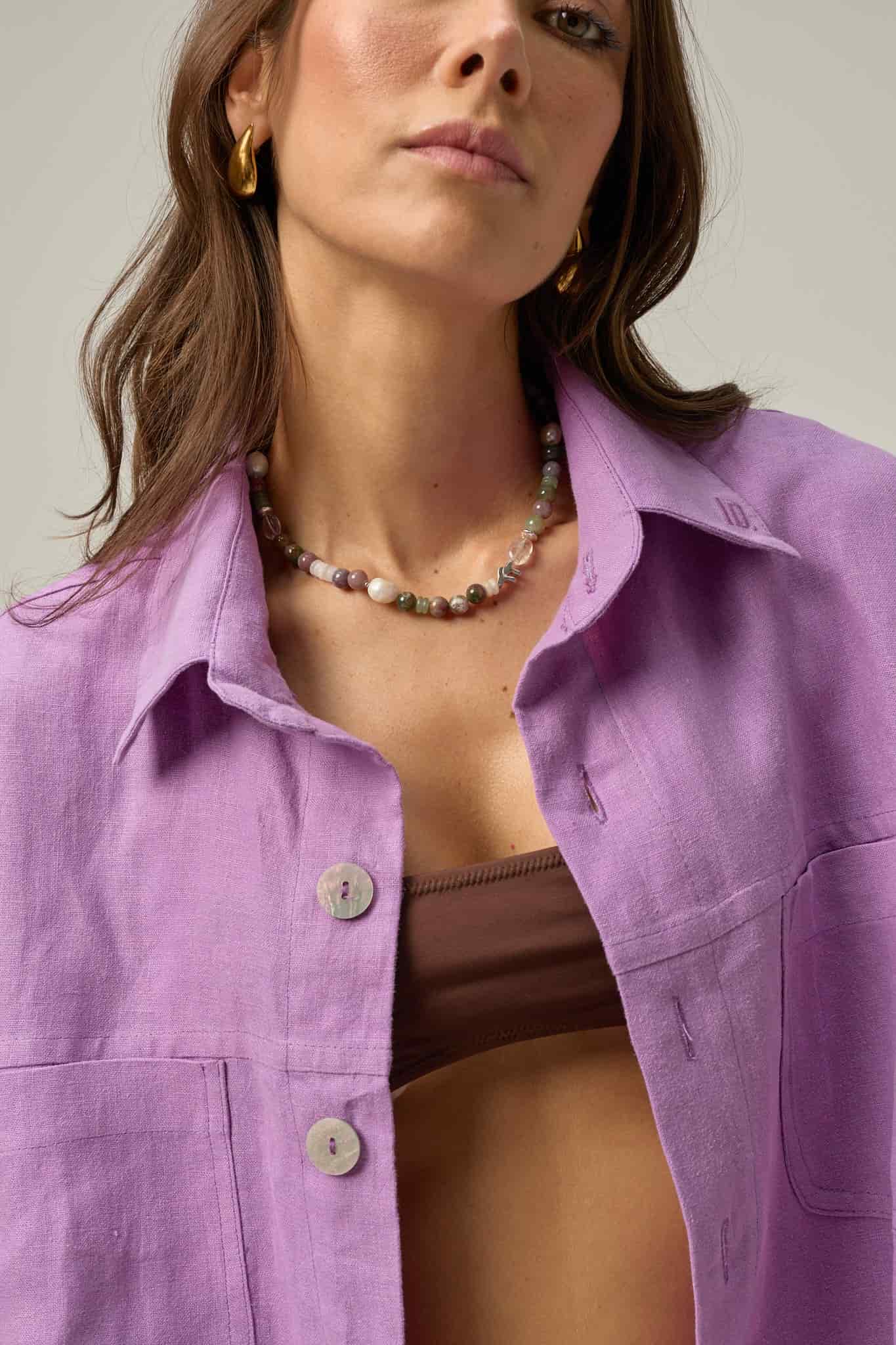 Camisa Rise de lino | Morado - miniatura 6