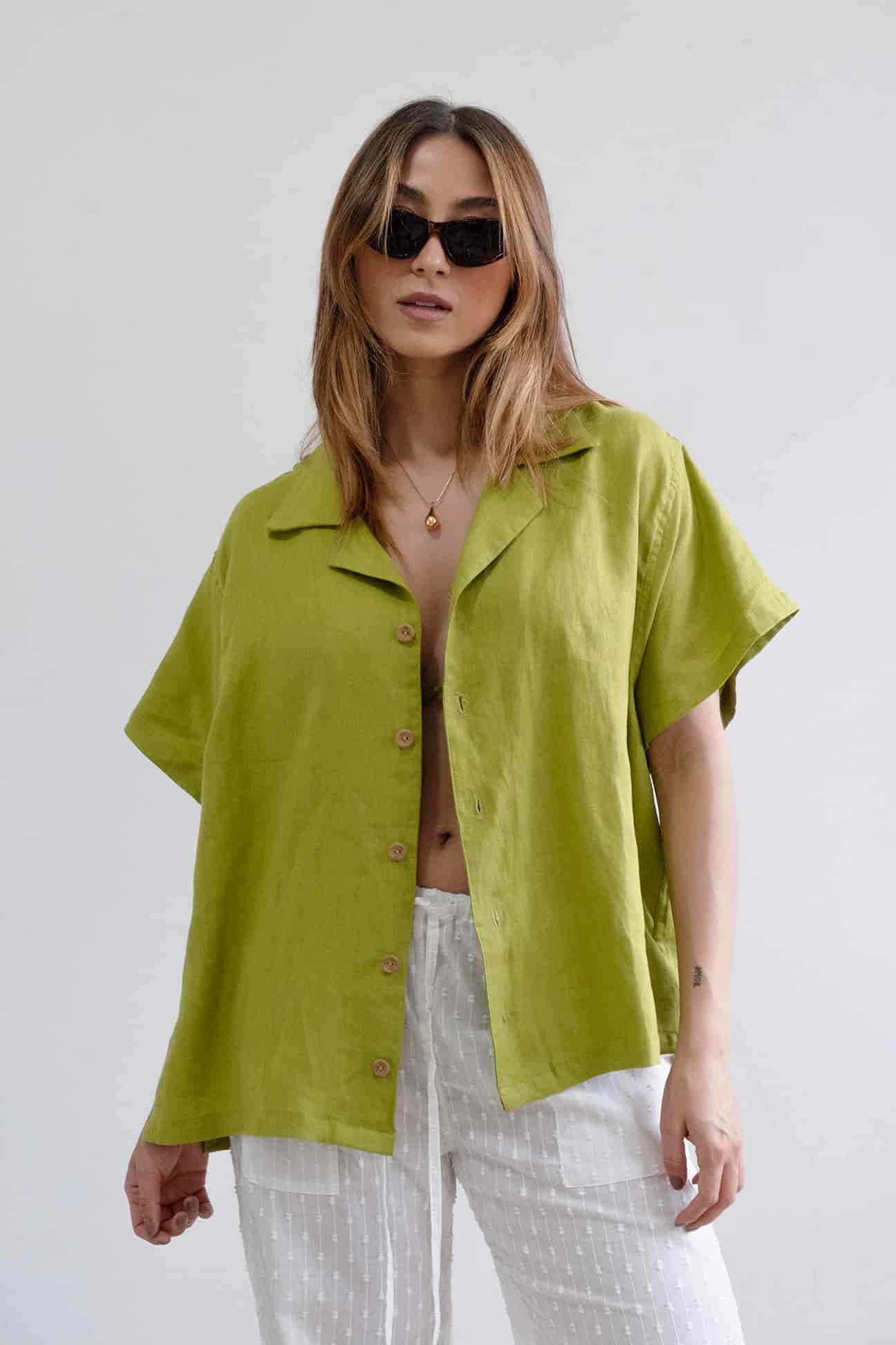 Camisa Isla de lino | Verde - miniatura 1