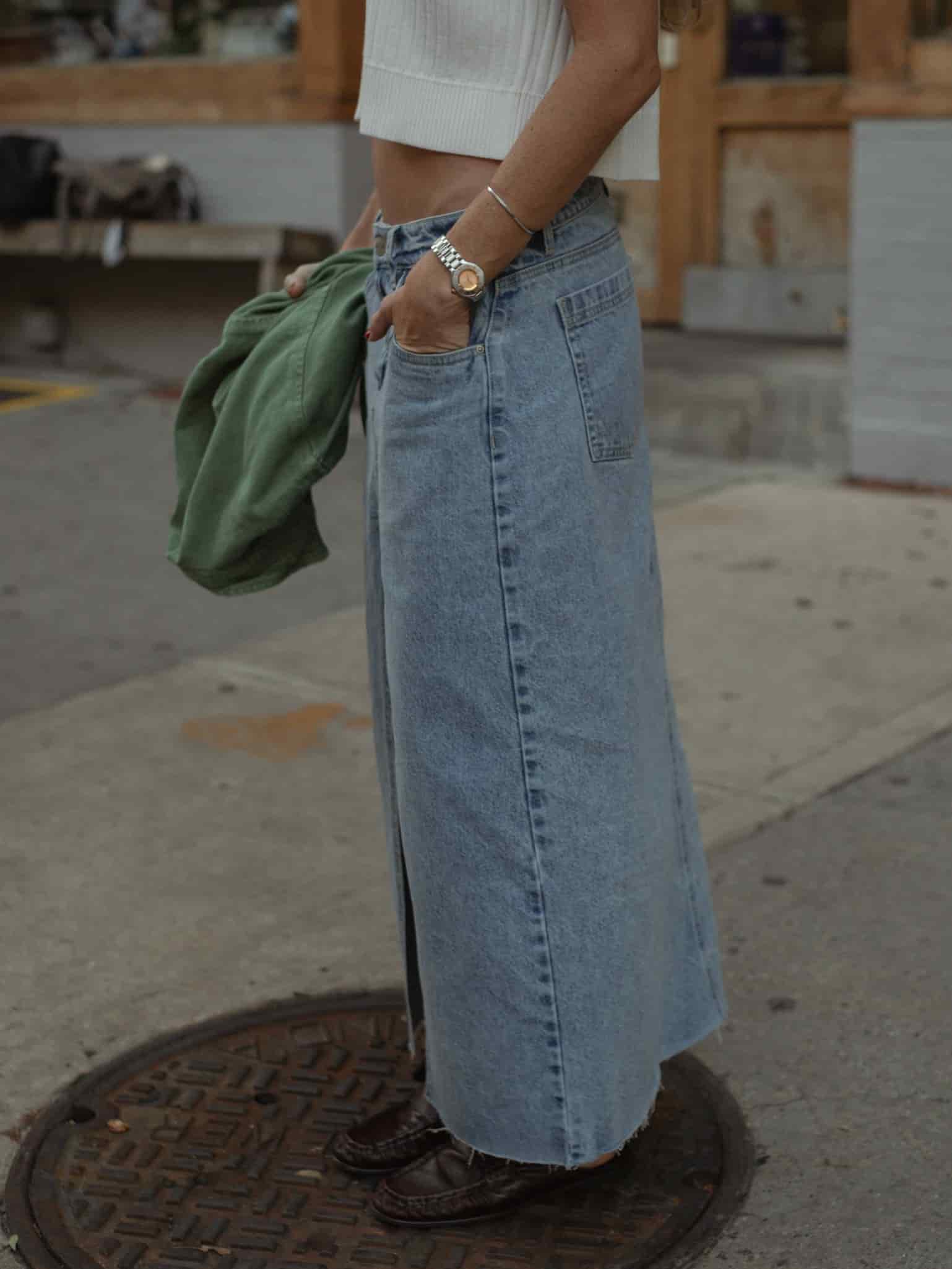 LONG DENIM SKIRT - MEDIUM LIGHT BLUE - miniatura 4