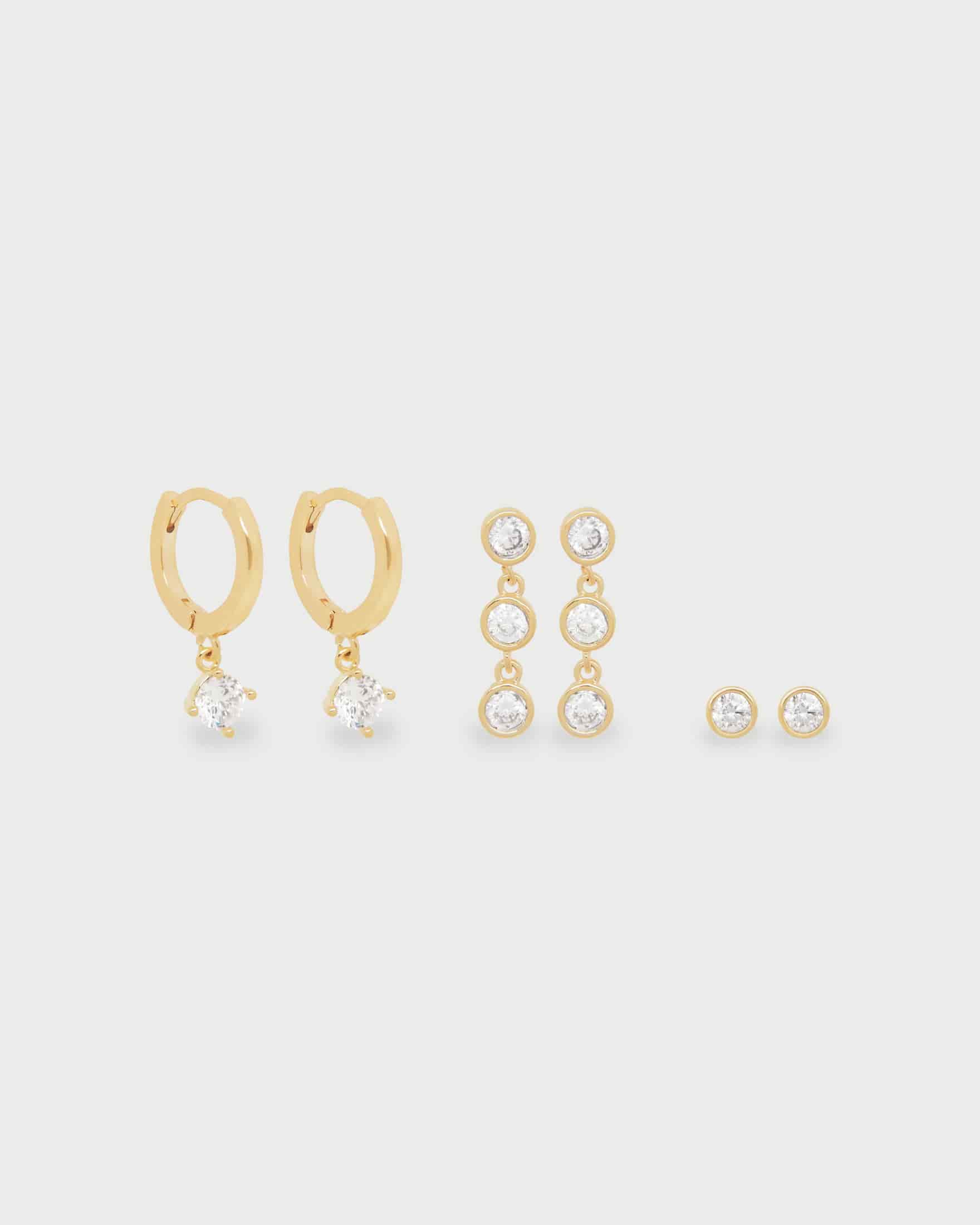 Set de Aretes Solitarios Brillo - miniatura 1