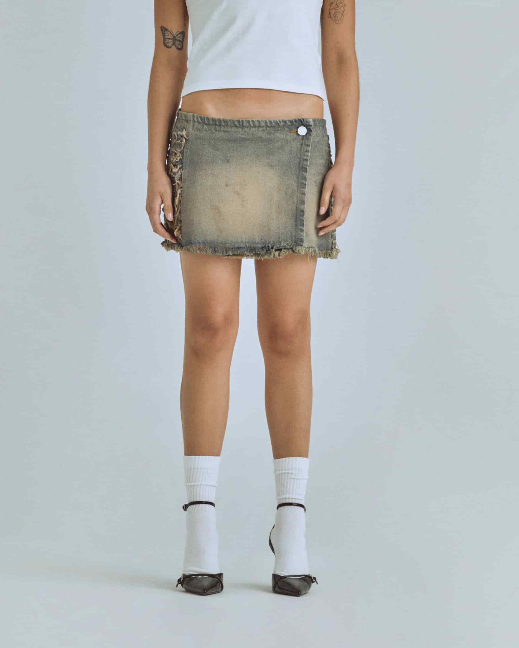 W Santa Union Basic Ripped Skirt Dirty Blue - miniatura 2