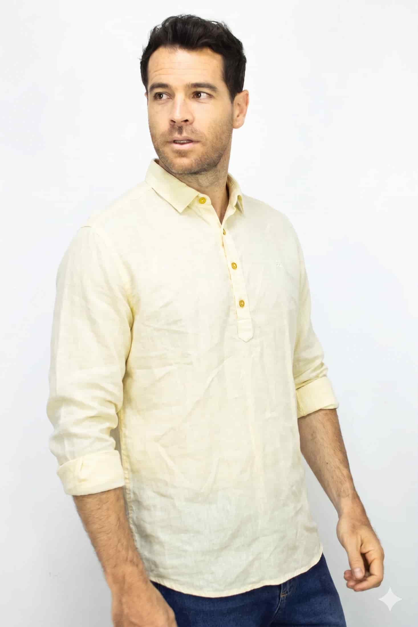 Camisa Lino Manga Larga Para Hombre - miniatura 1