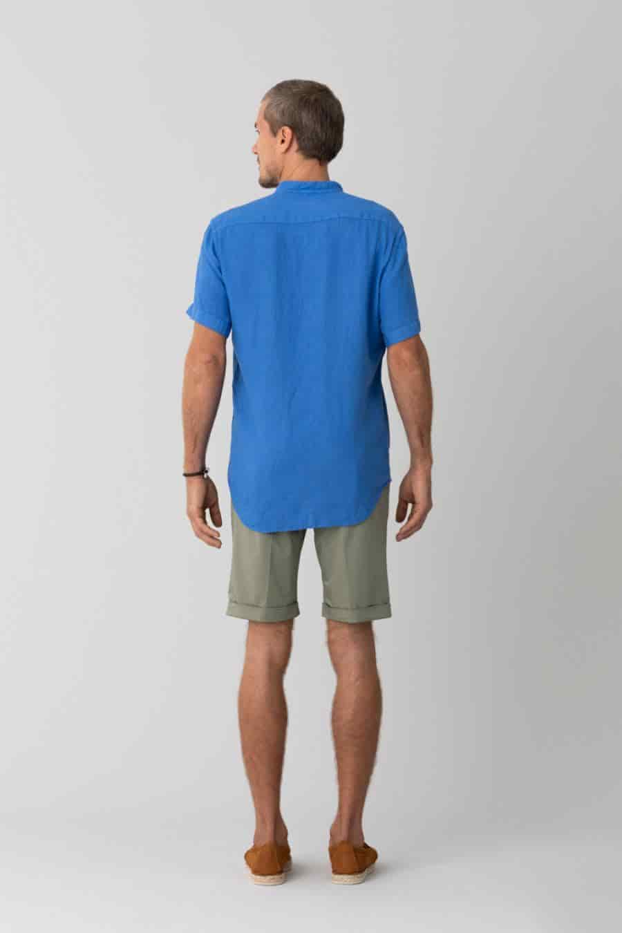 men’s linen shirt mao blue intense basic - miniatura 6