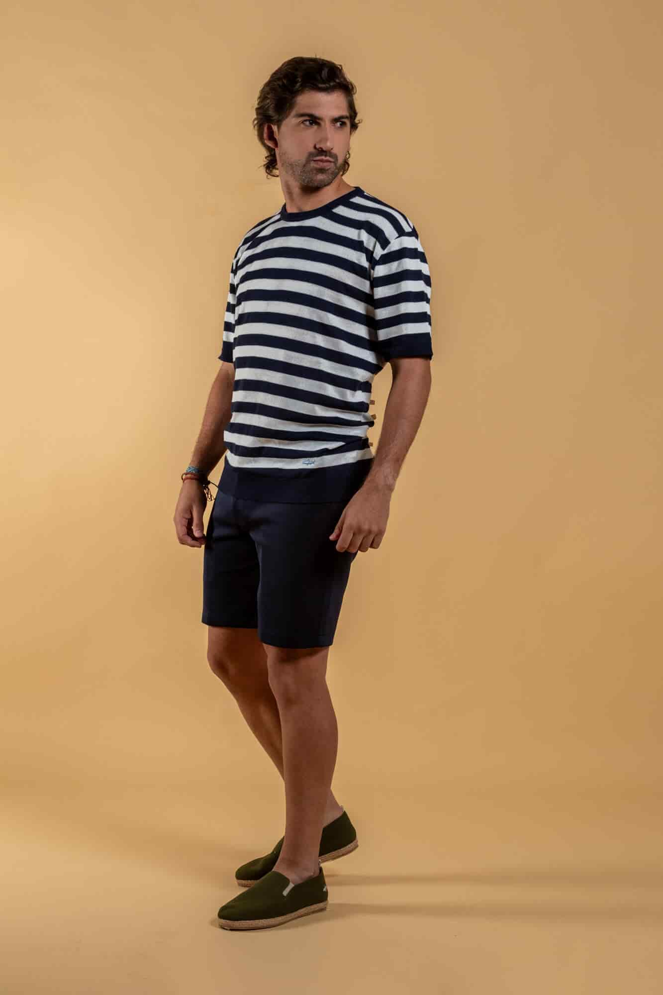CAMISETA DE PUNTO BLANCA RAYAS AZULES - miniatura 3