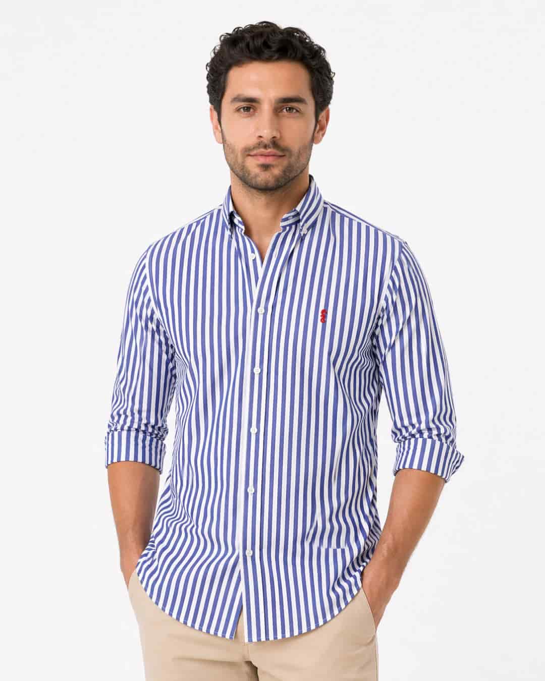 Camisa 100% Algodón Manga Larga Maxi Rayas Azul Oscuro - miniatura 3