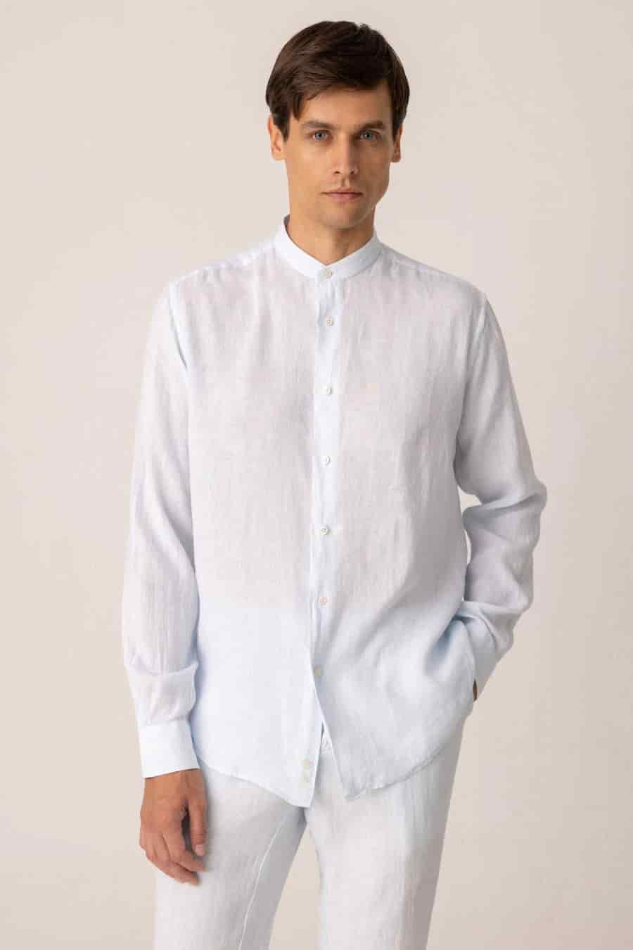 Men's linen shirt mao sky blue - miniatura 3