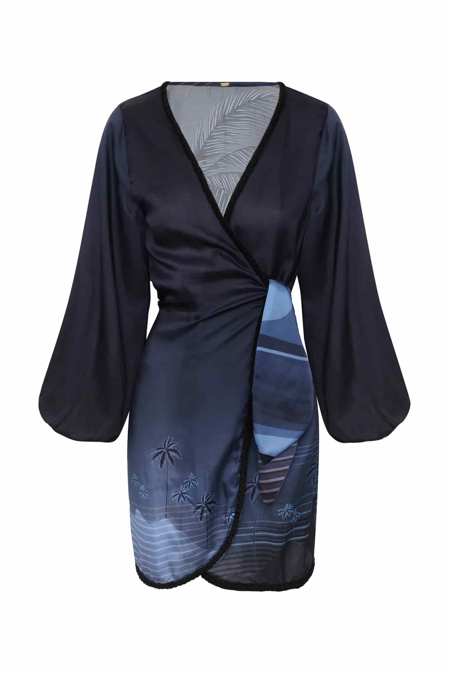 Hojarasca Martellato Silk Mini Dress / Navy Tropical Landscape - miniatura 4