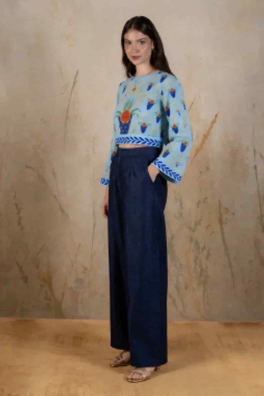 Women's Annona linen blouse blue - miniatura 2