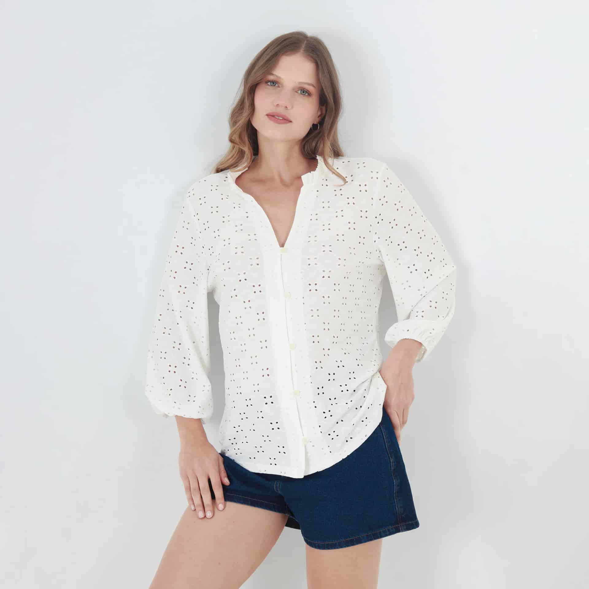 Blusa Cuello En V Manga Larga - miniatura 4