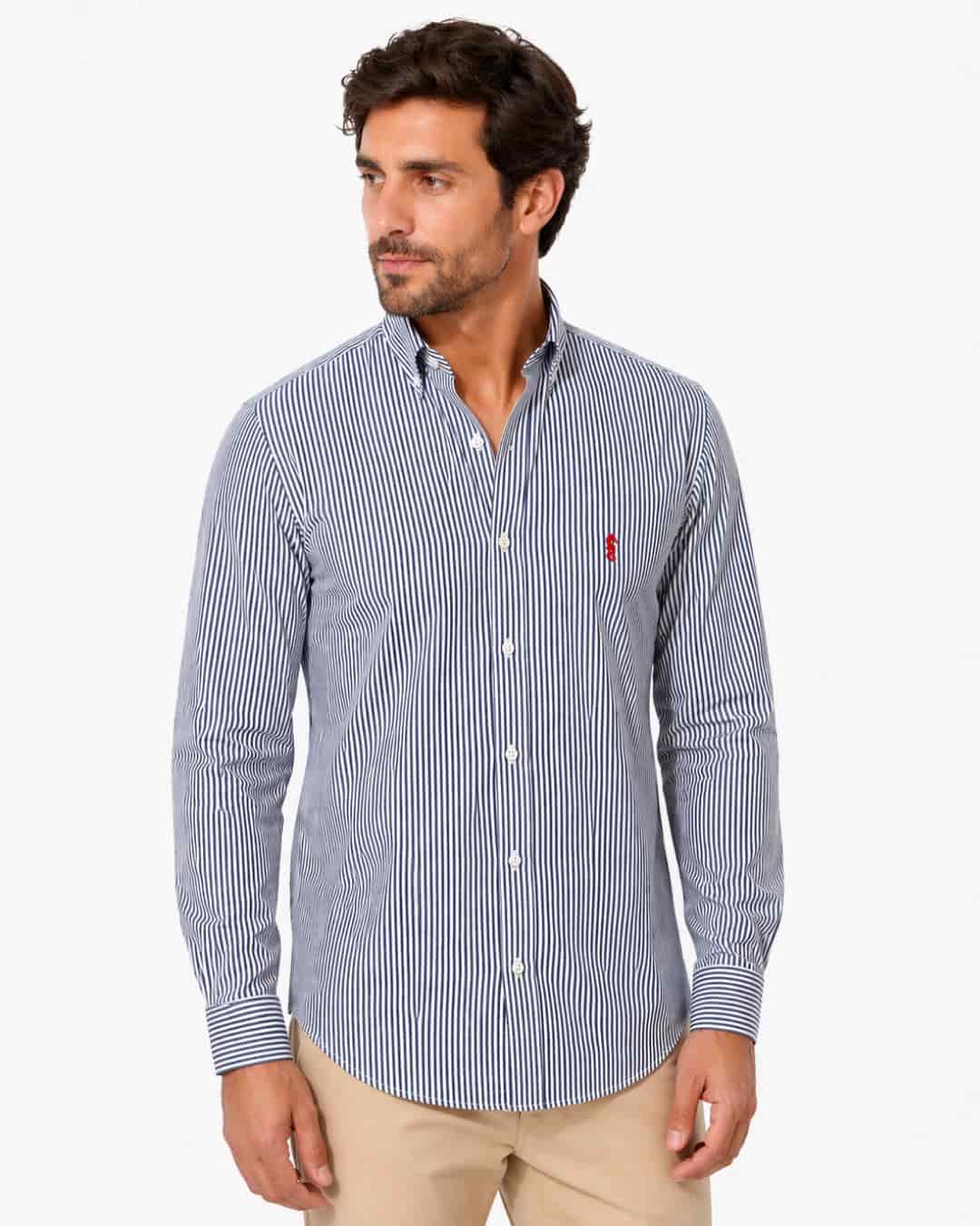 Camisa Manga Larga Rayas Azul Oscuro - miniatura 3