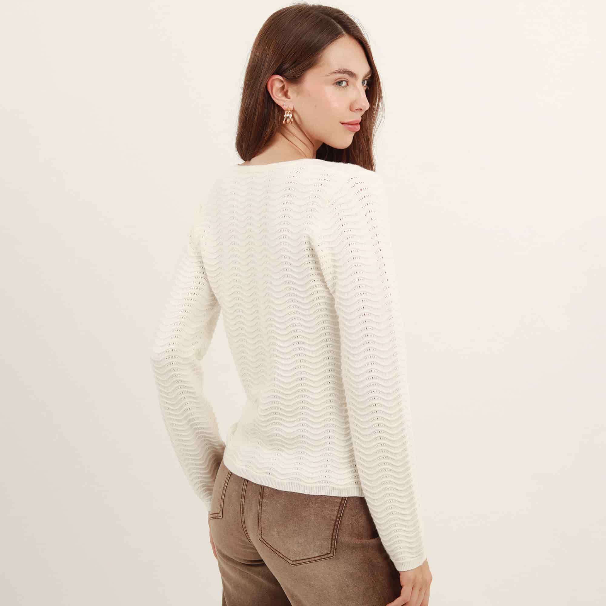 Sweater con textura cuello en u manga larga con botón - miniatura 7
