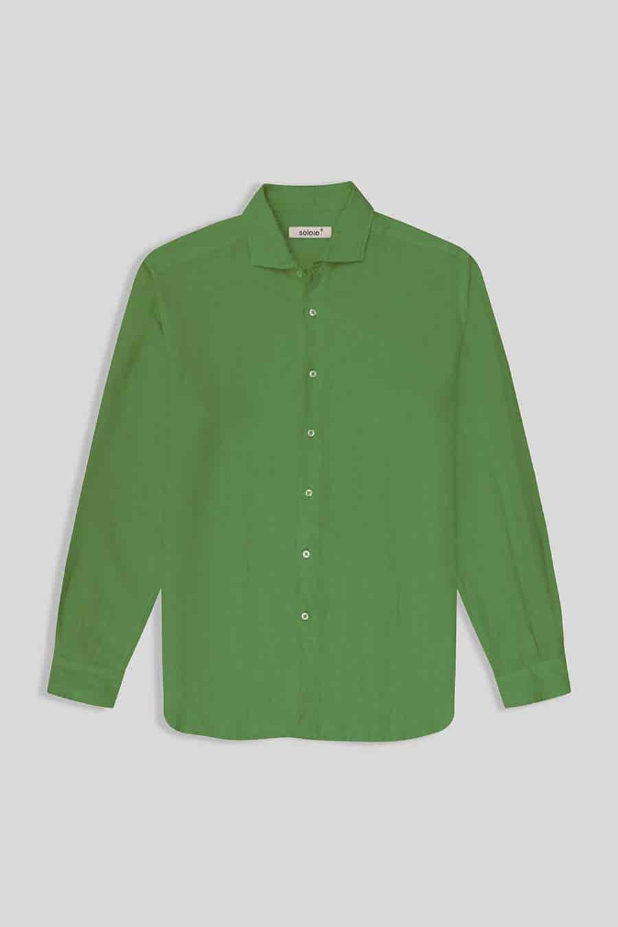 Men's linen shirt apple green basic - miniatura 1