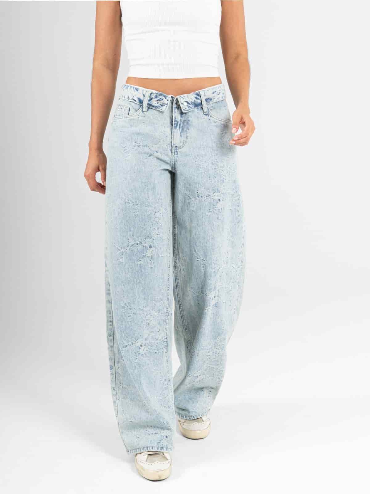 Ref: 066532 Jean wide leg, rígido, tiro medio, detalle en pretina, tono azul claro - miniatura 2