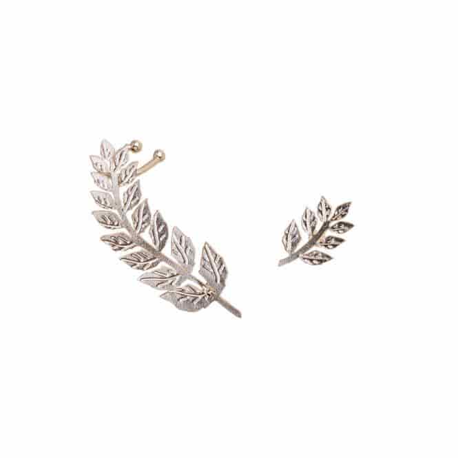 Ear Cuff Y Arete Rama De Laurel Renacer - miniatura 2