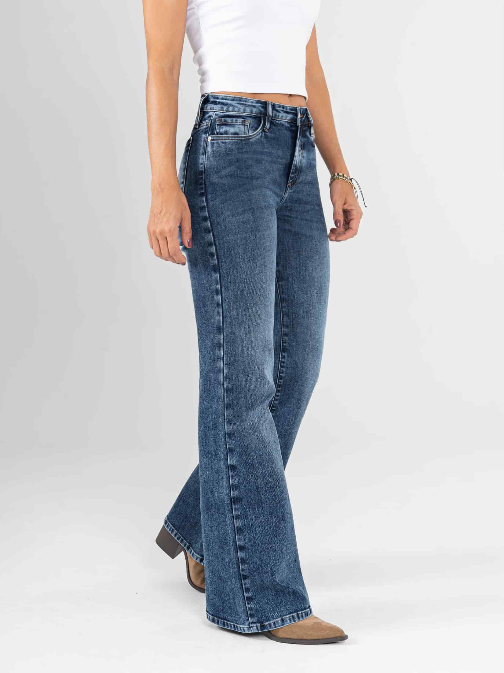 Ref: 066267 Jean flare stretch, bota ancha, tiro alto, tono azul medio. - miniatura 3