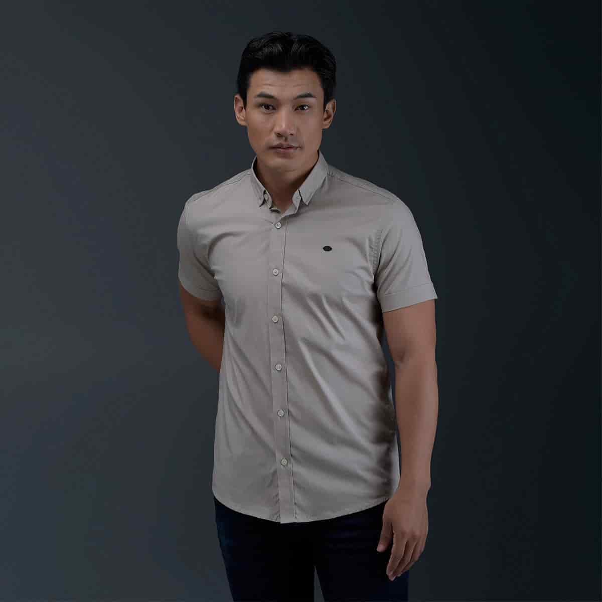 Camisa Beige Manga Corta - miniatura 1