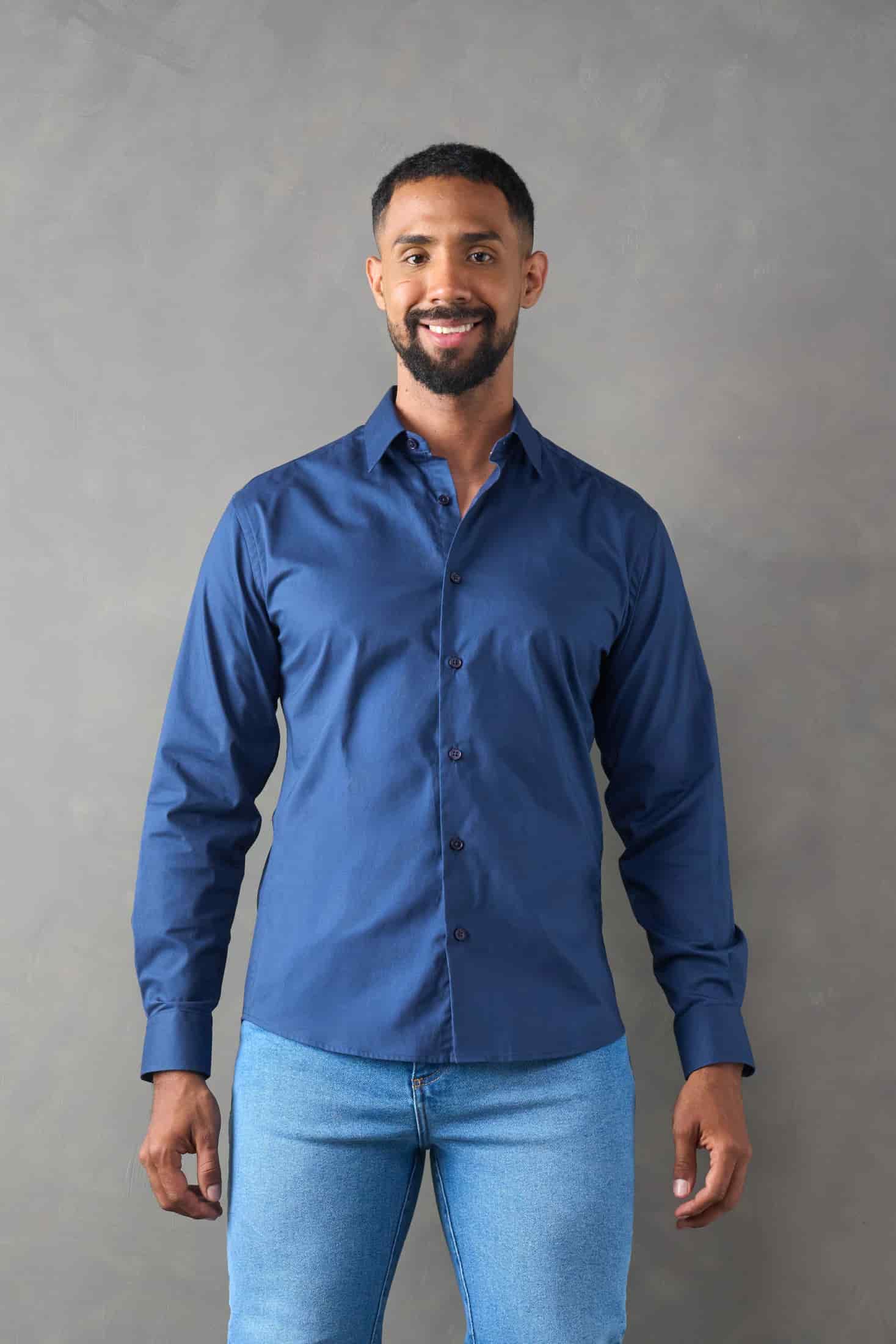 Camisa manga larga slim fit azul oscuro - miniatura 1