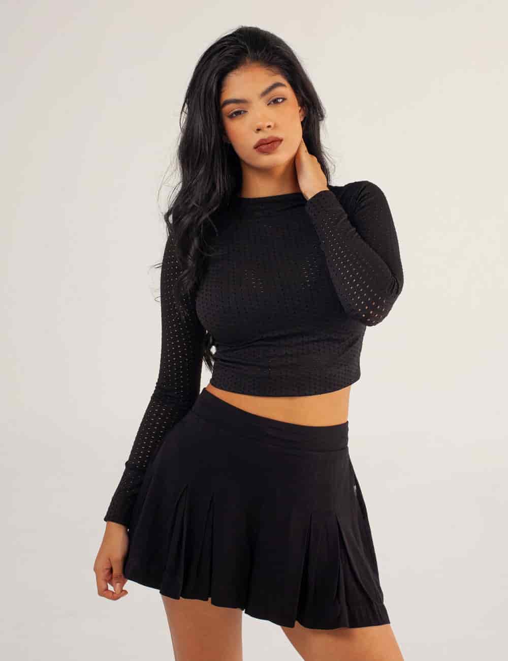 Crop Top Manga Larga NIGHT negro Mujer - miniatura 1