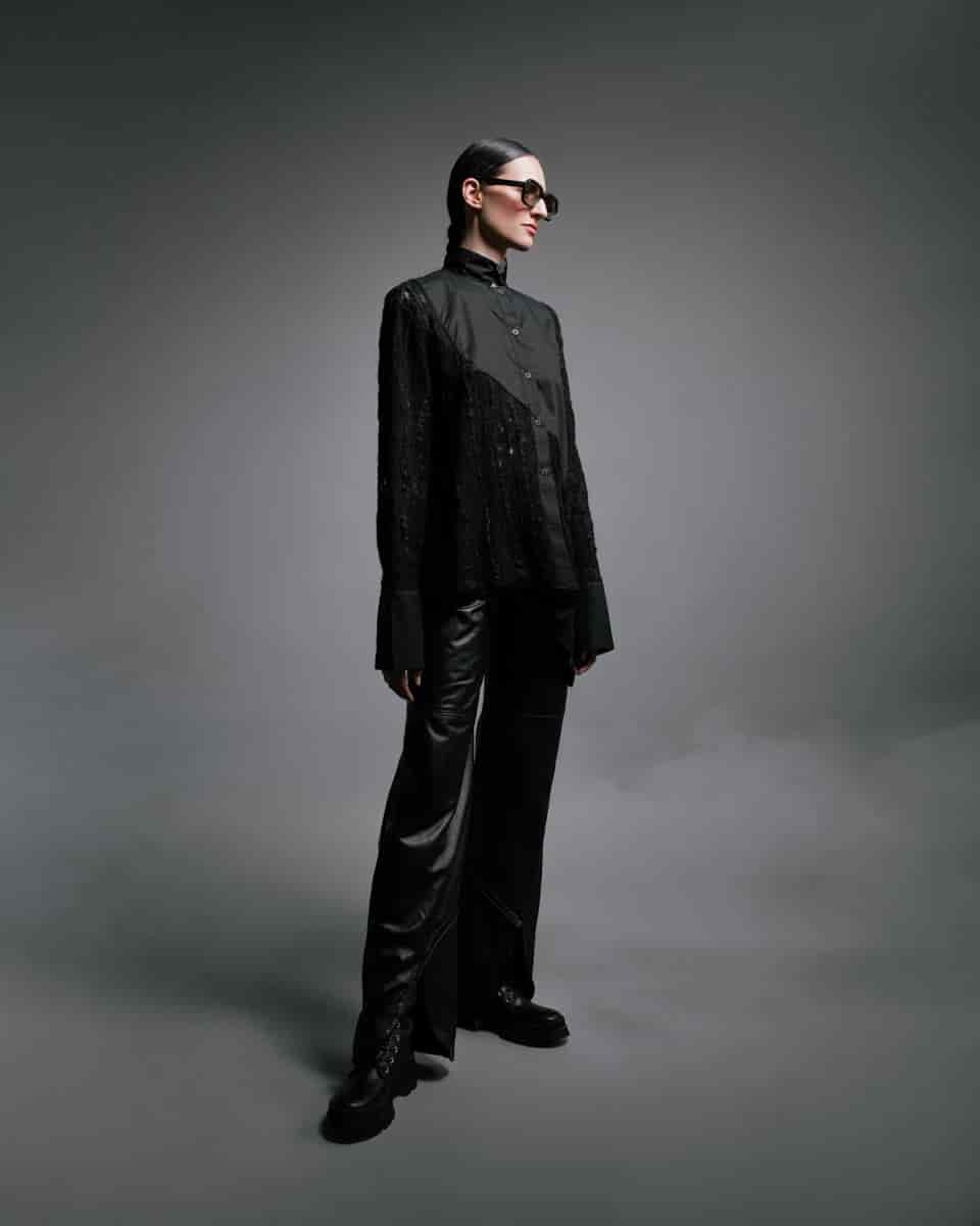 LEATHER CURVED CUT OUT BOOT TROUSERS - miniatura 6