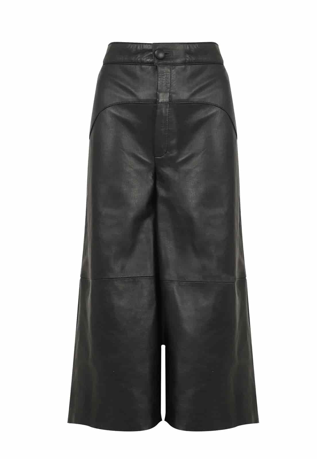SHORT LEATHER WIDE LEG TROUSERS - miniatura 1