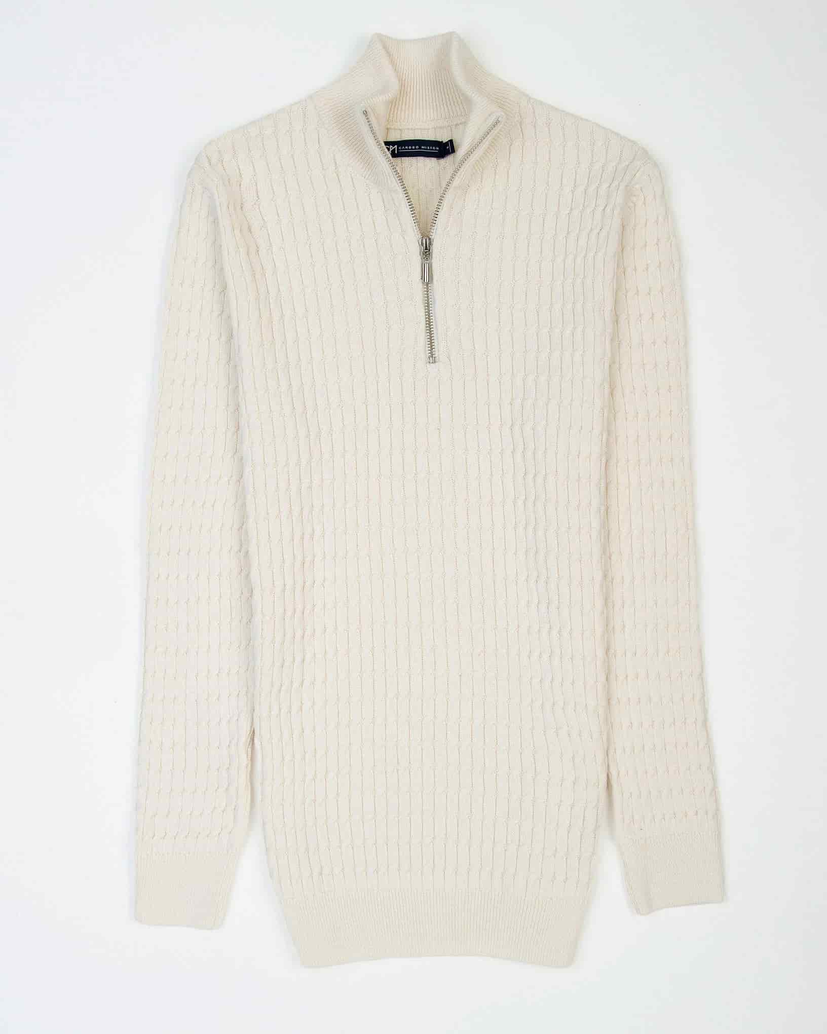 Saco Trenzado Half Zip Algodón Crema - miniatura 5