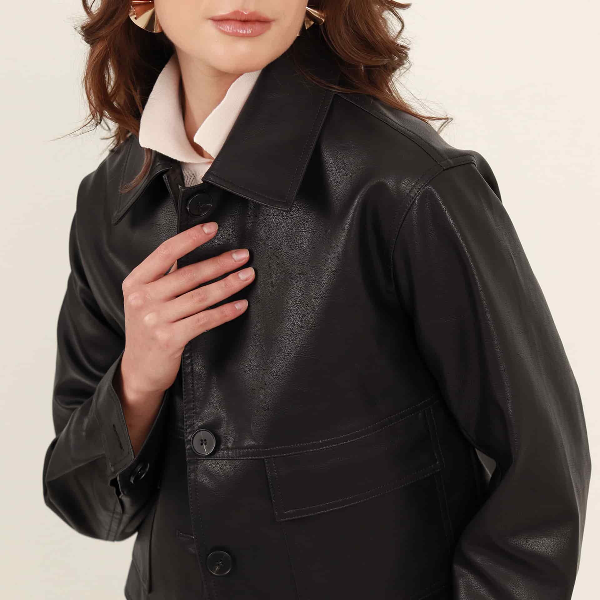 Chaqueta cazadora en cuero sintetico - miniatura 3
