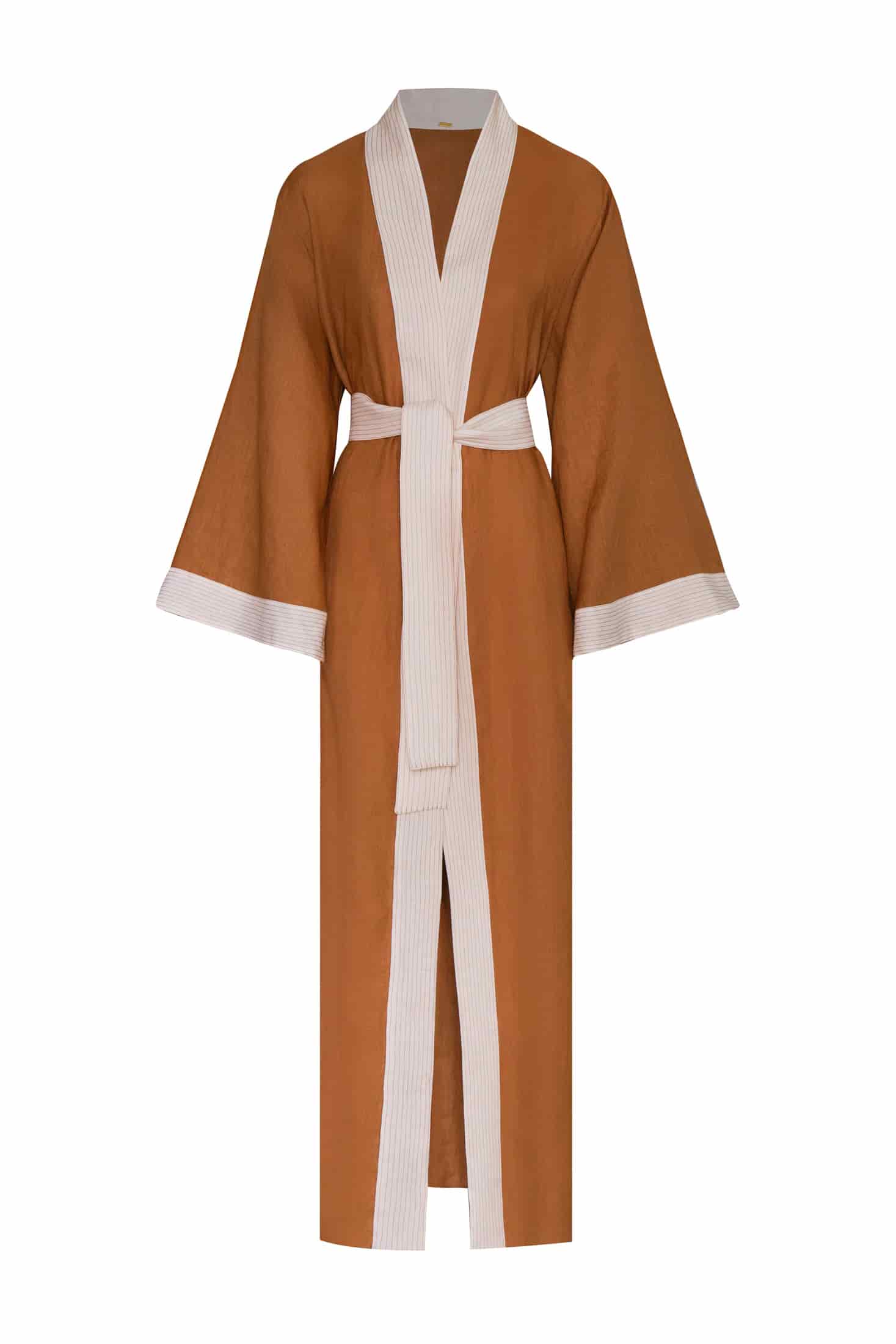 Rafaela Linen Kaftan / Brown & Ivory - miniatura 1