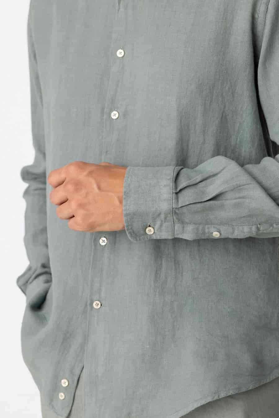 Men's linen shirt mao gray basic - miniatura 3