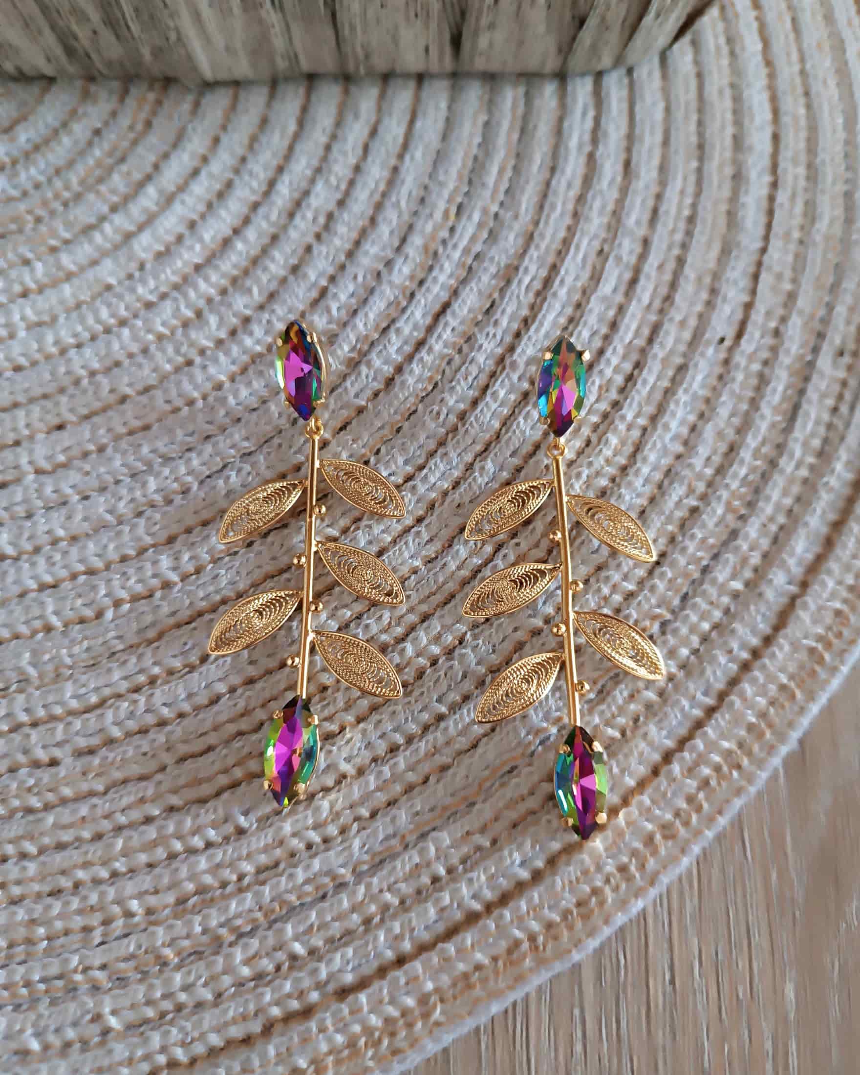 Aretes largos cristal y hojas, Titina - miniatura 4