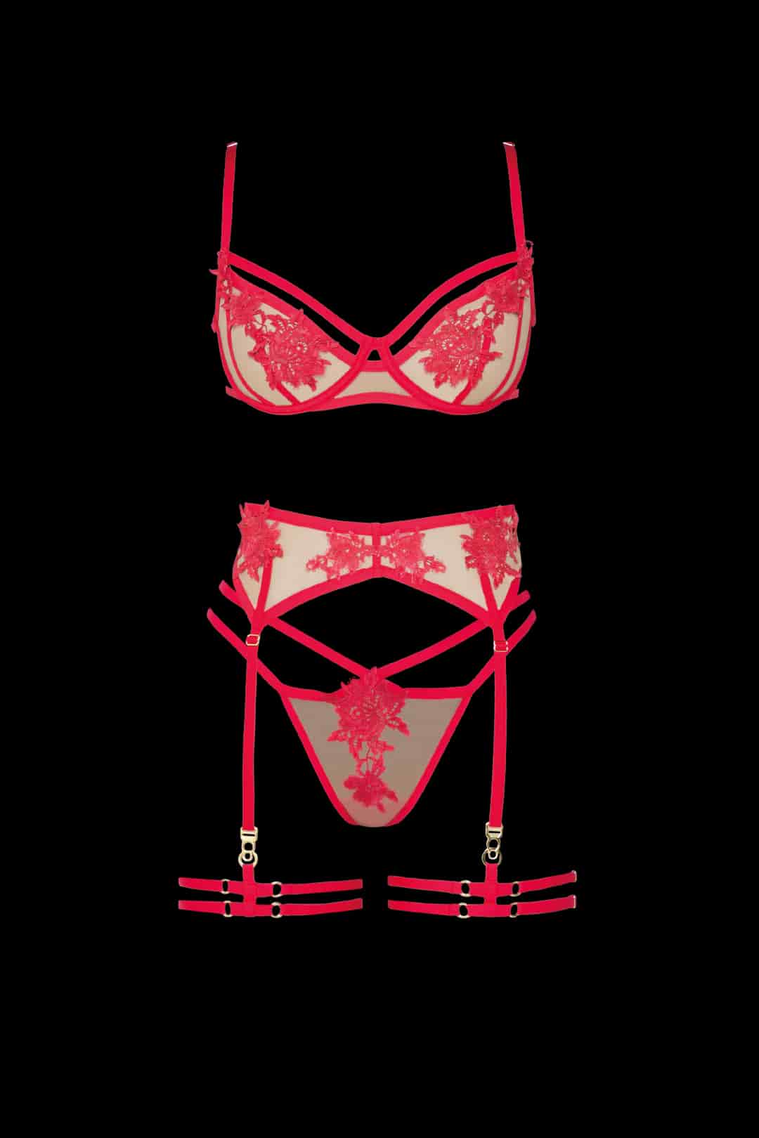 SET AGUSTINA ROJO CEREZA CON LIGUERO Y CHOKER - miniatura 5