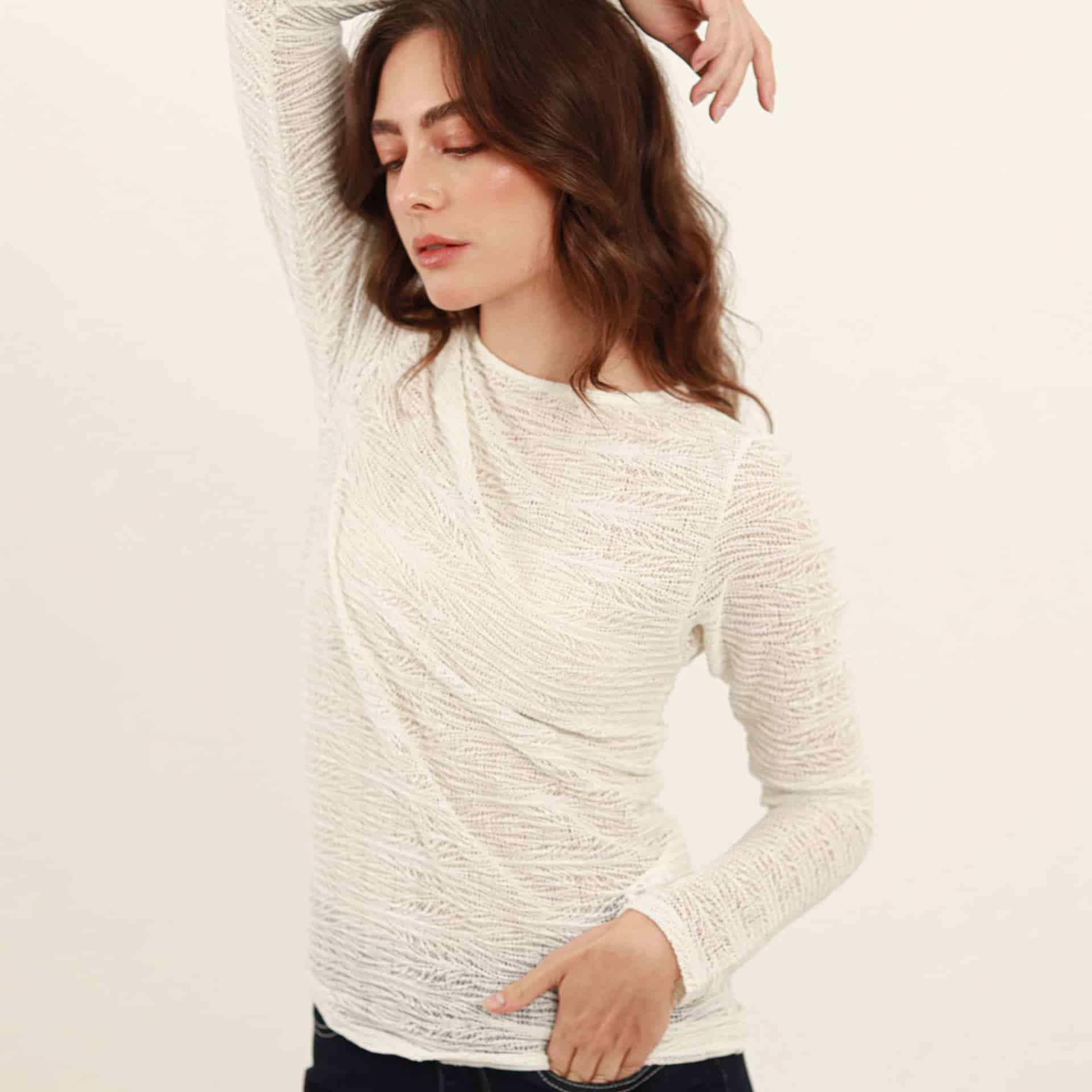 Camiseta tejida cuello ojal manga larga - miniatura 1