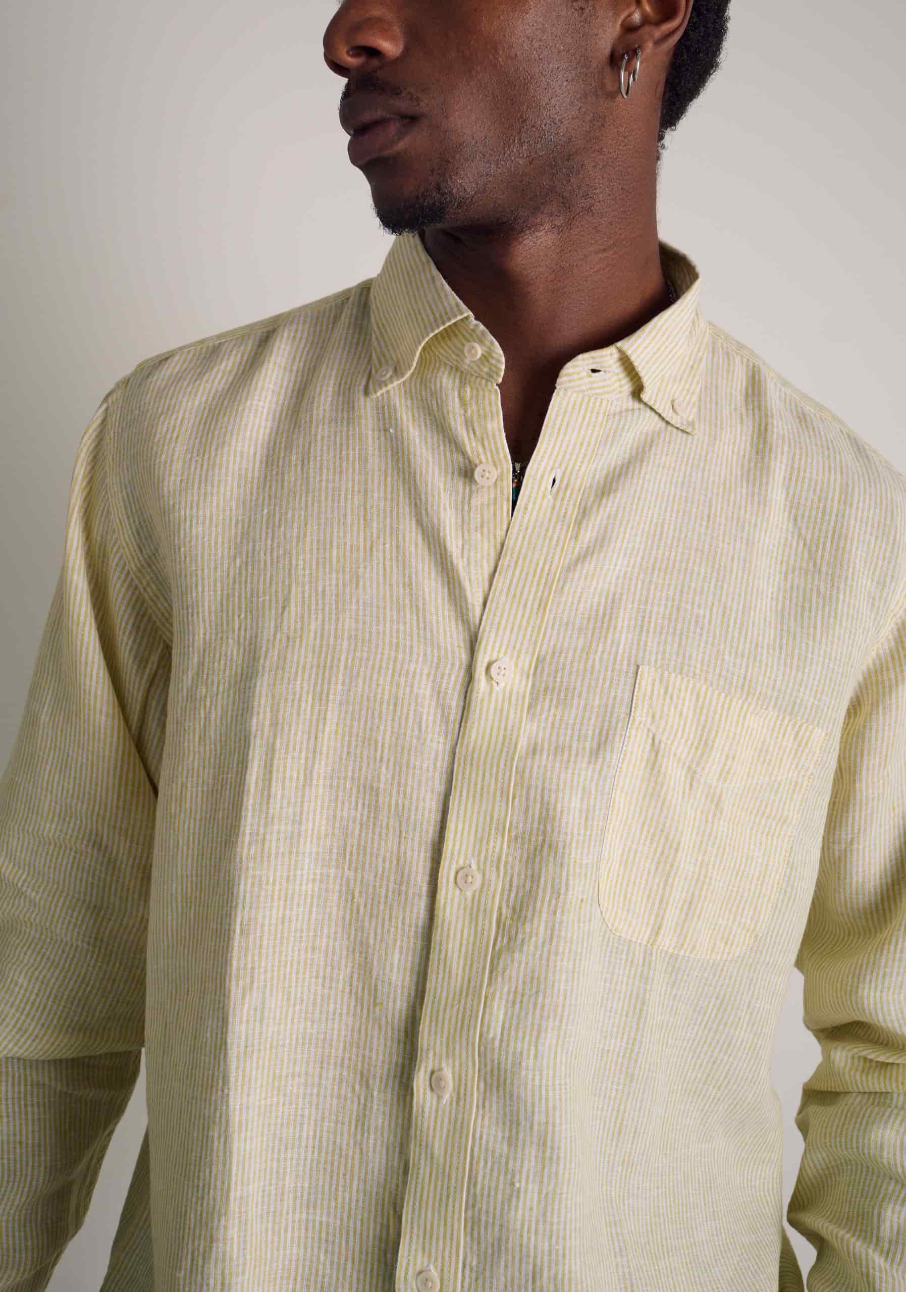 Camisa H CBD Lino Rayas Verde Med - Blanco - miniatura 4
