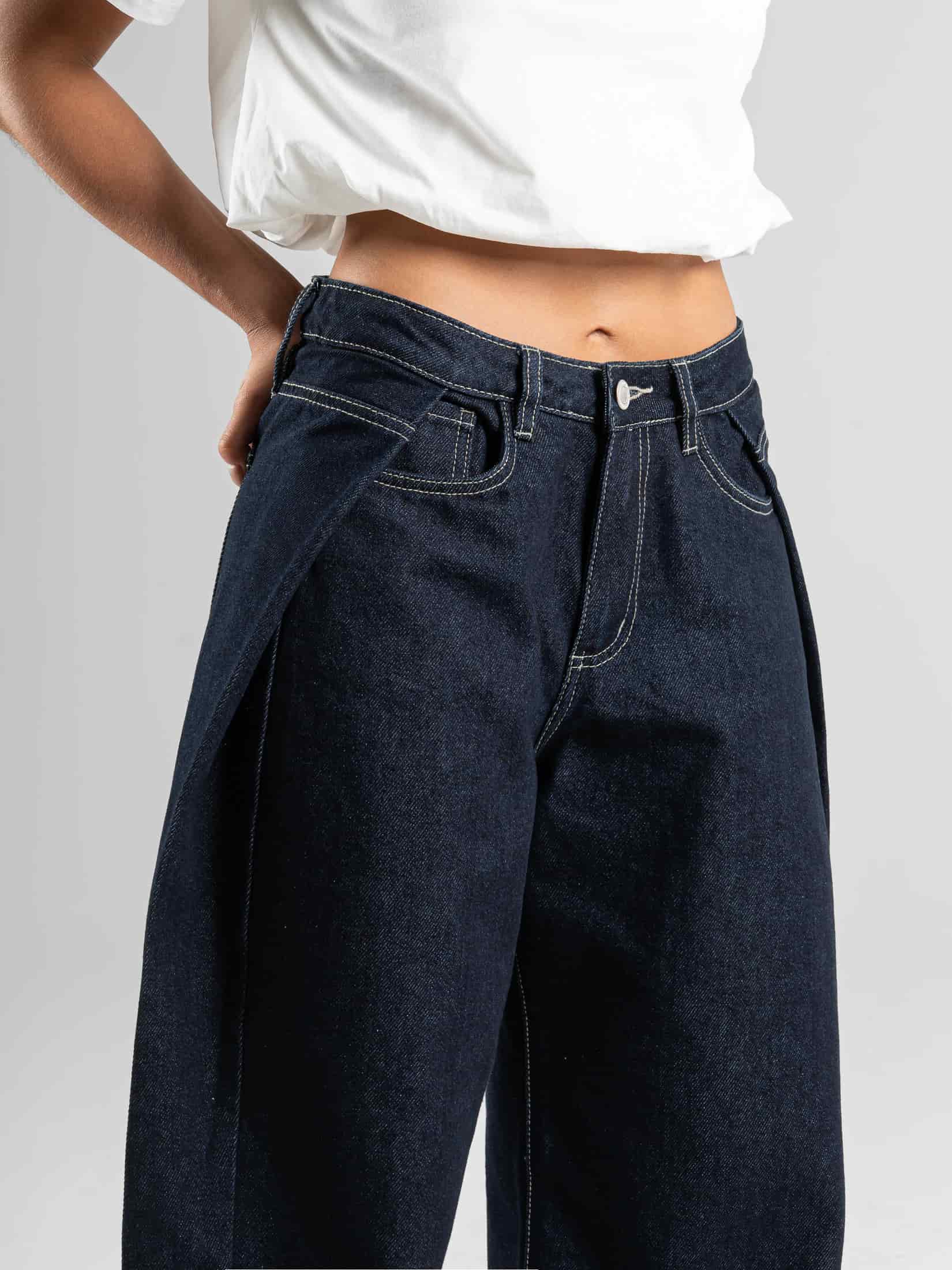 Ref: 066571 Jean wide leg , rígido, tiro medio, detalle de pliegue en costado, tono azul oscuro - miniatura 2