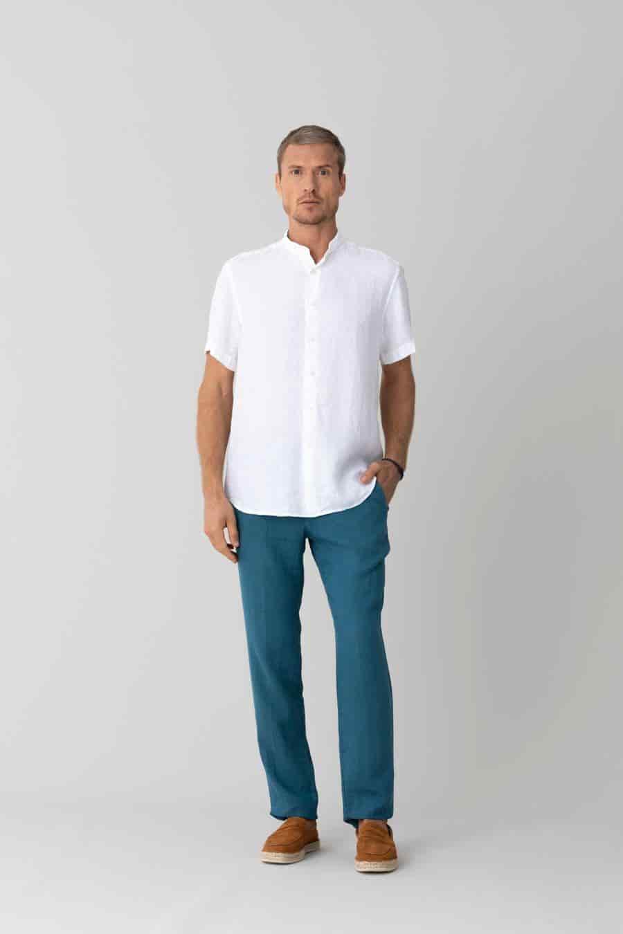 men’s linen shirt mao white mc basic - miniatura 4