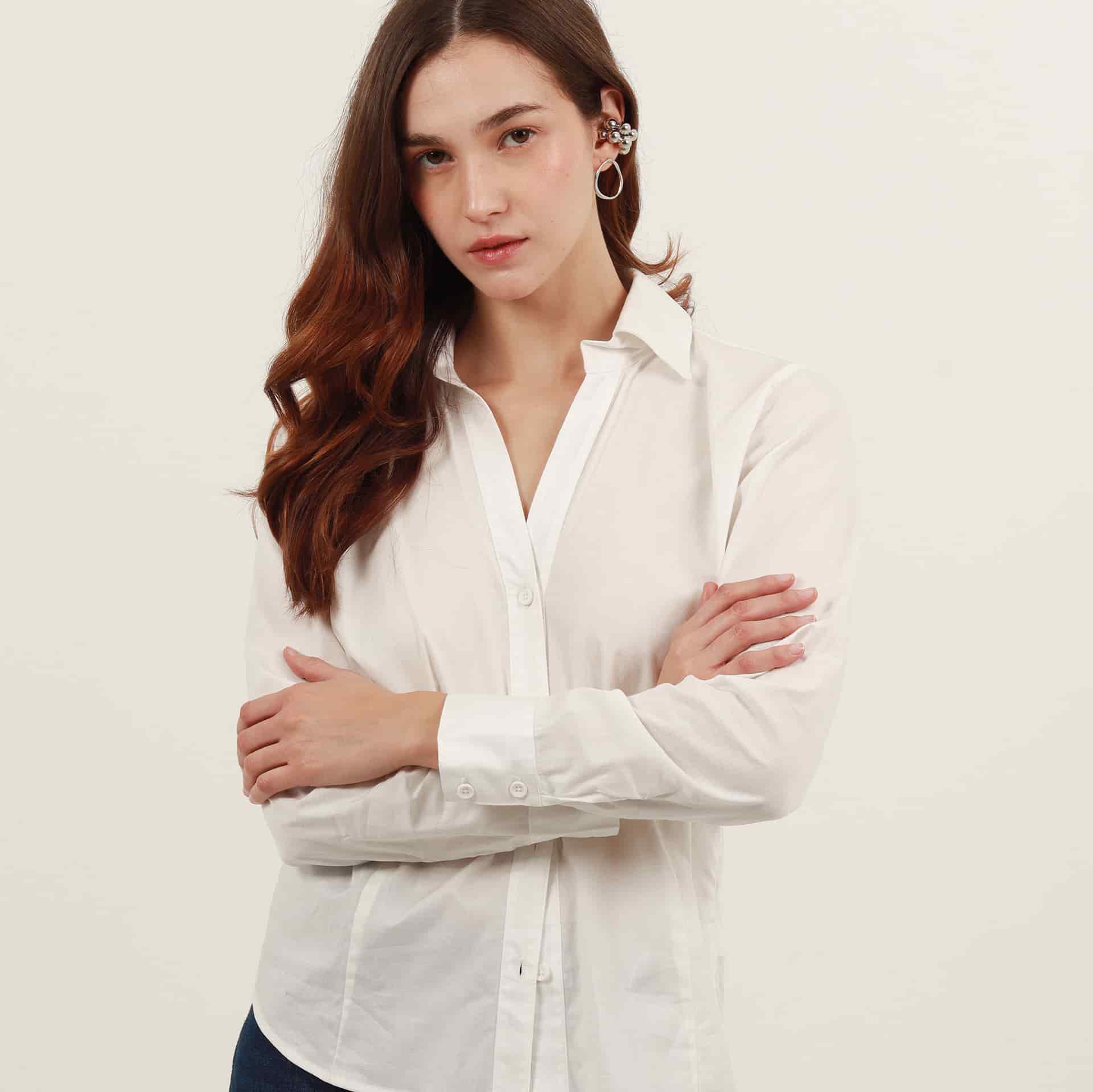 Blusa abierta cuello sport manga larga con pinzas de entalle - miniatura 11
