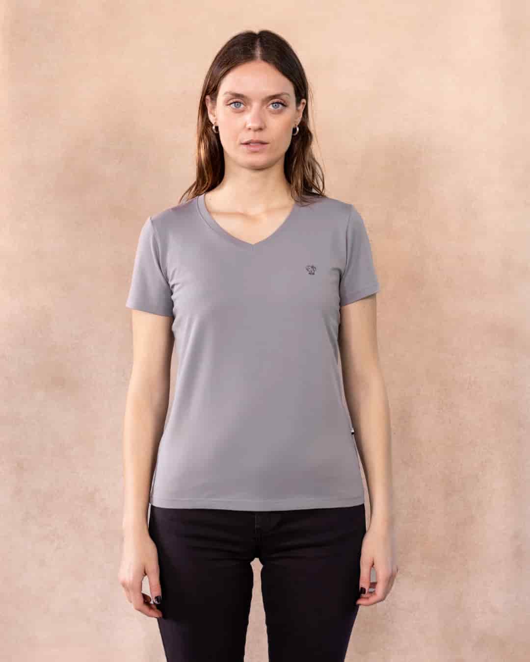 Camiseta Antimanchas  Cuello V Gris Claro - Talla Regular - miniatura 1