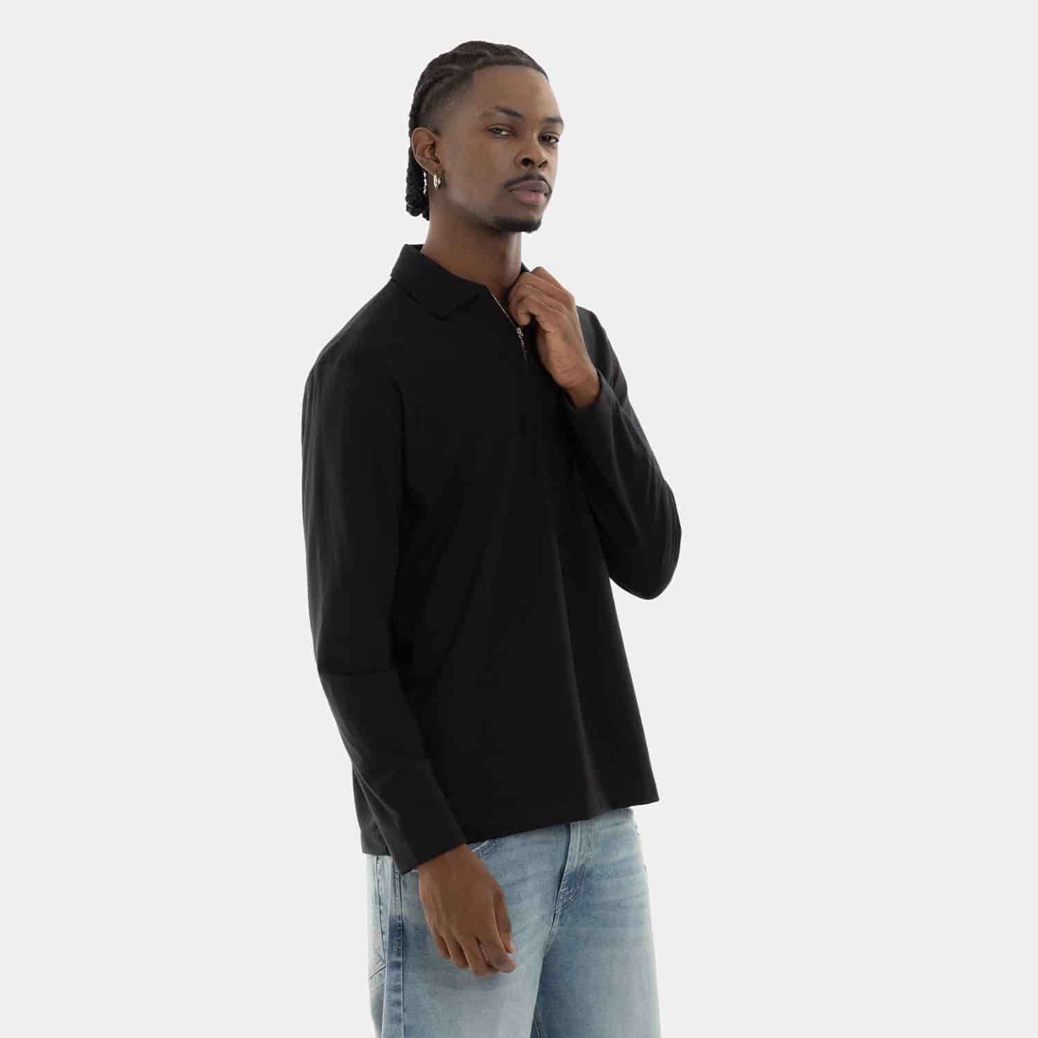 Zip Polo Sweatshirt Black - miniatura 5