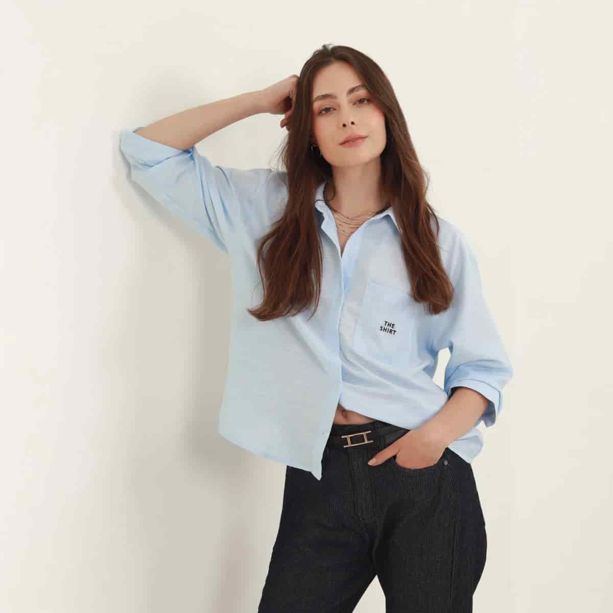 Blusa abierta cuello camisero manga 3/4 con estampado - miniatura 2
