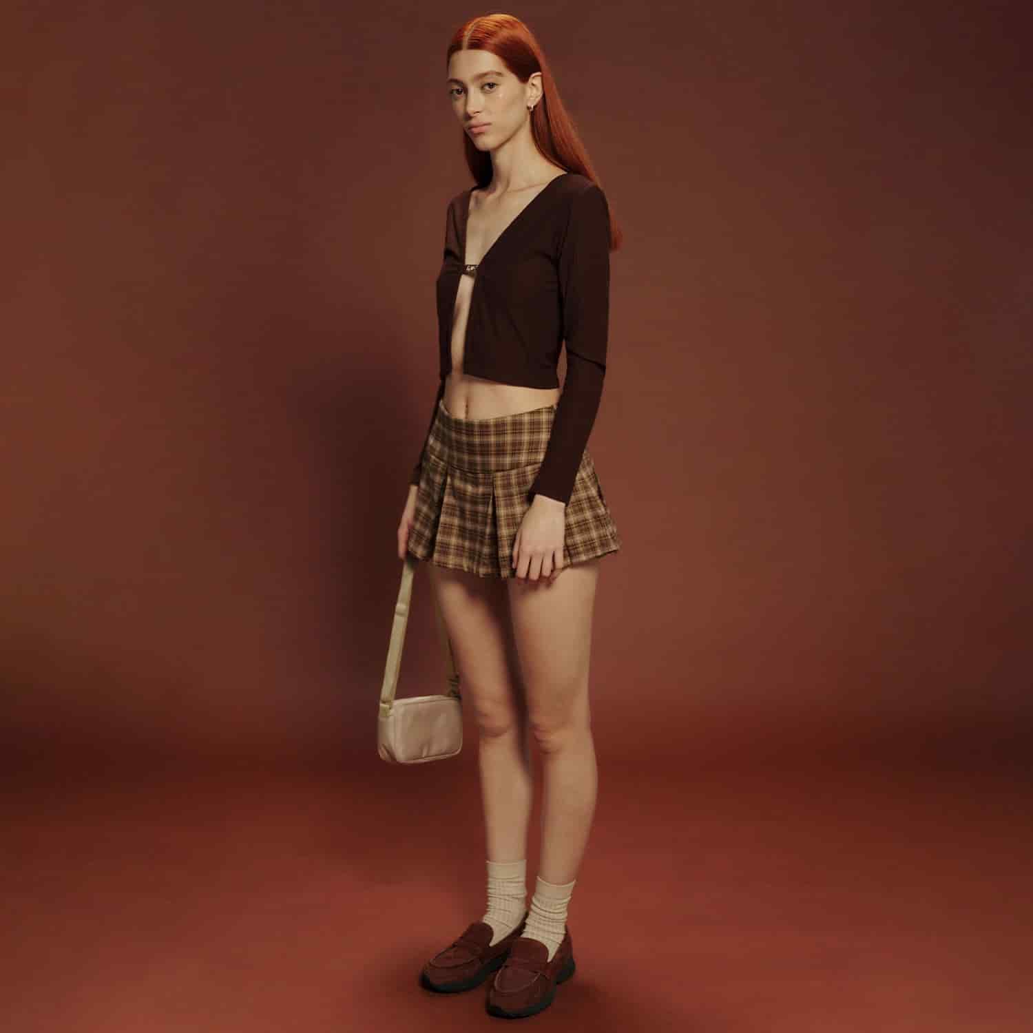 Rib Cropped Cardigan - Brown - miniatura 4