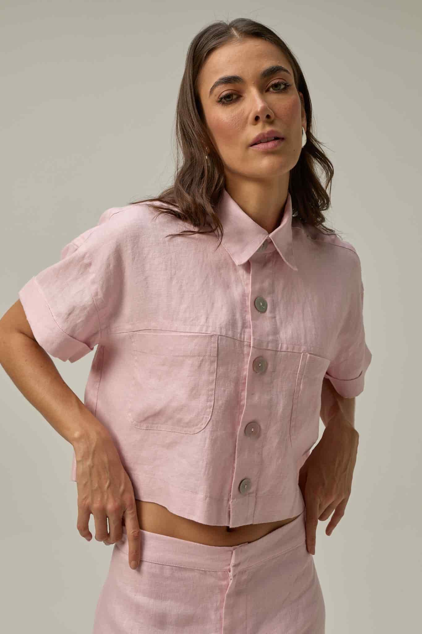 Camisa Rise de lino | Rosado - miniatura 6