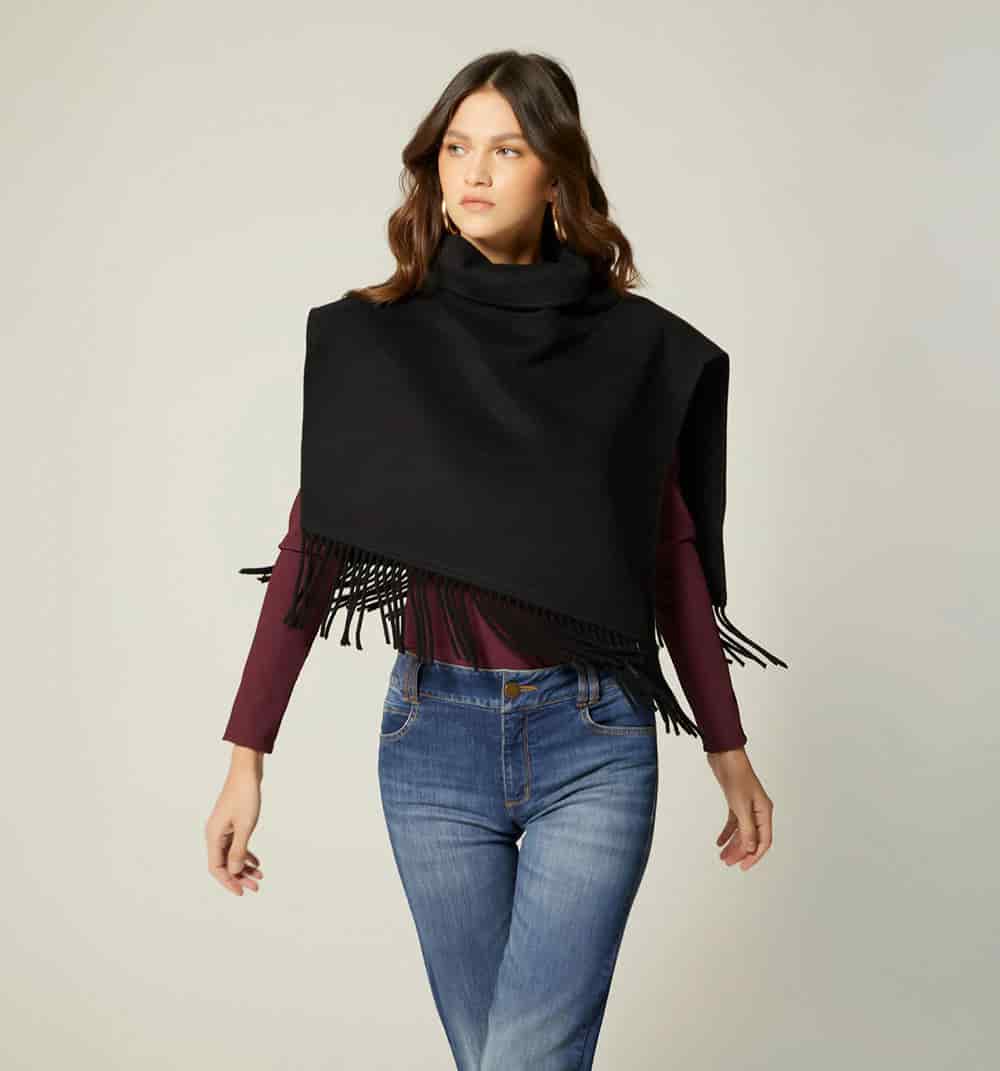 Poncho corto con flecos - miniatura 1