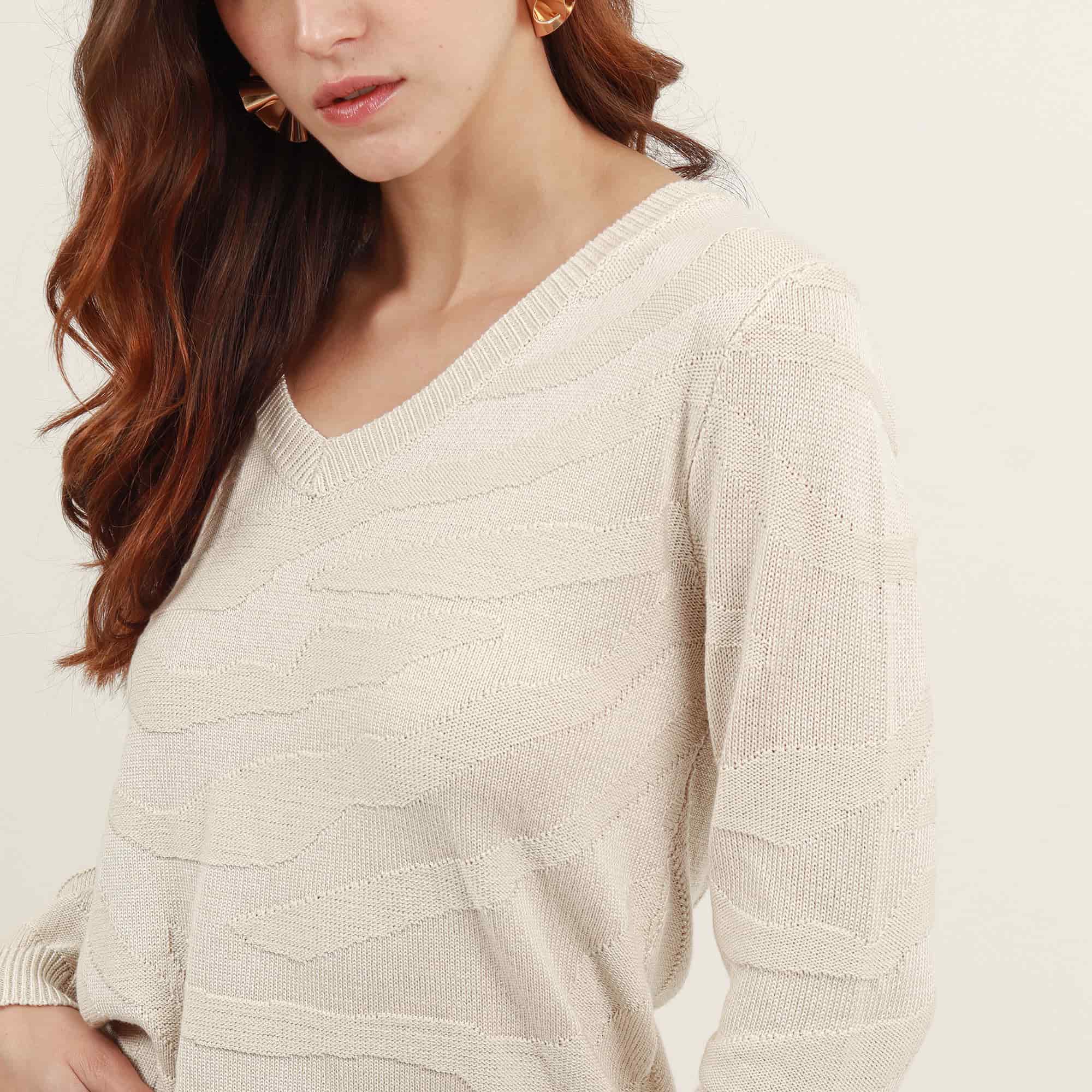 Sweater con textura jacquard cuello en v manga larga - miniatura 1
