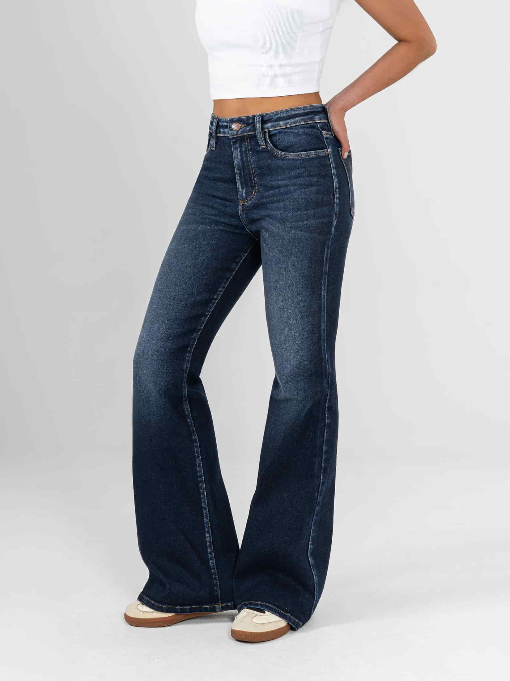 Ref: 066433 Jean flare stretch, bota ancha, tiro alto, tonno azul oscuro - miniatura 1