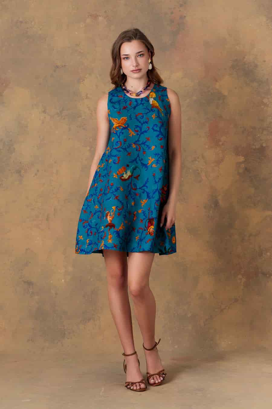 Women's dress linen delphos teal - miniatura 1