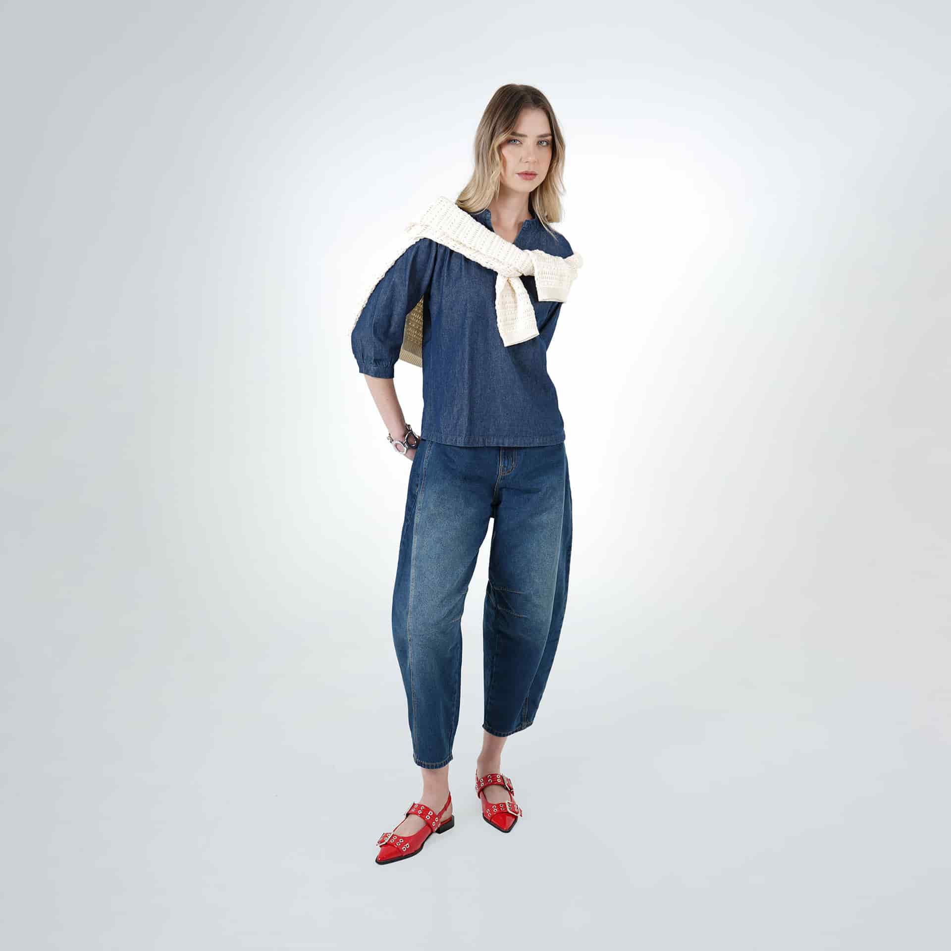 Blusa Cuello En V Manga 3/Cuartos - miniatura 4